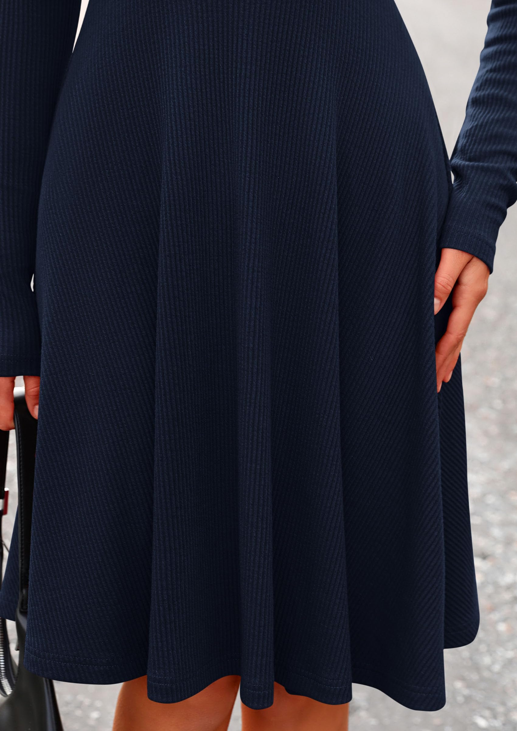 Women's Fall Casual Long Sleeve Short Dress (Navy,S)