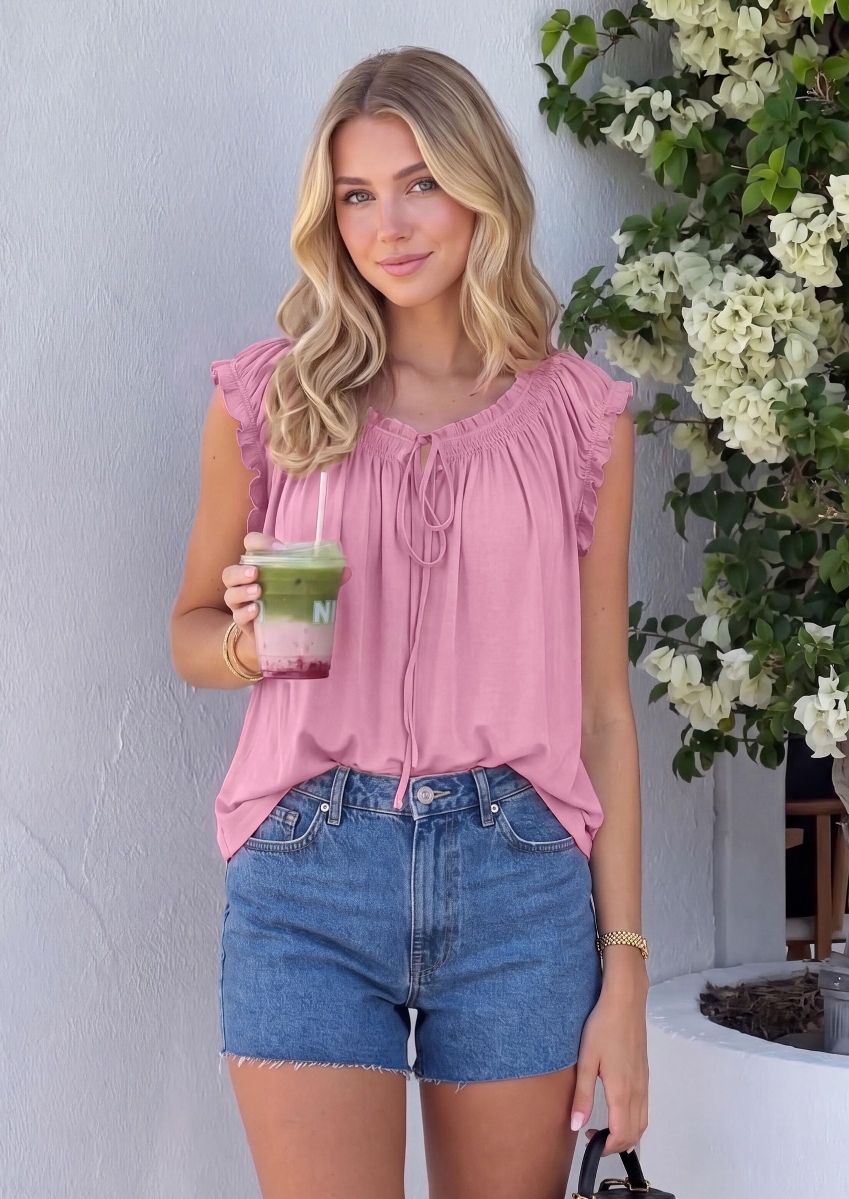 Womens Summer Tank Tops Babydoll Peplum Blouses,Pink,XS