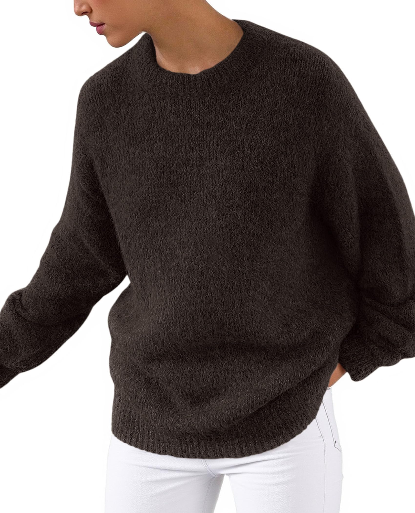 Womens Long Sleeve Oversized Pullover Sweater,Brown Coffee,M