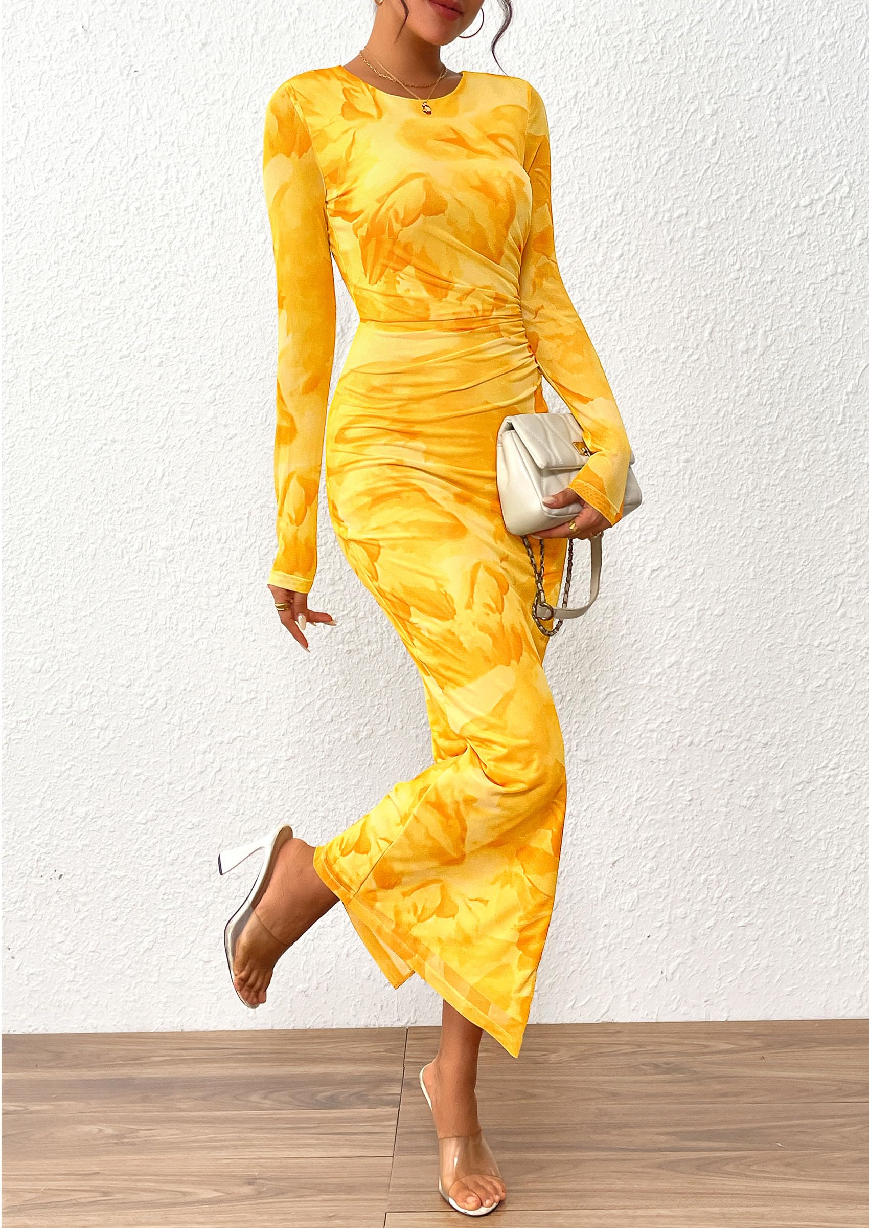 Women's Floral Bodycon Maxi Fall Dress