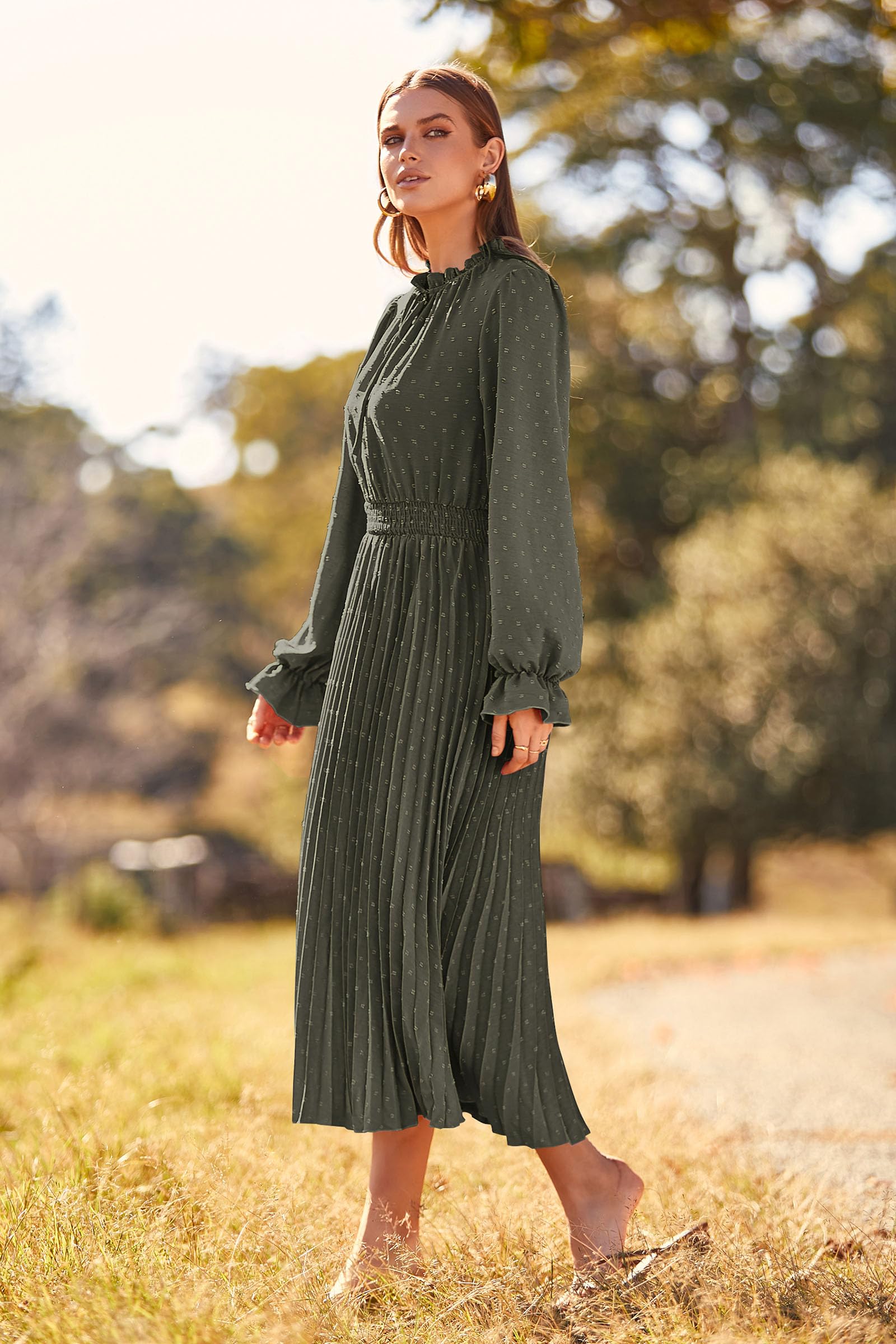 Women's Fall Midi Wedding Guest Dress(Army Green,Small)