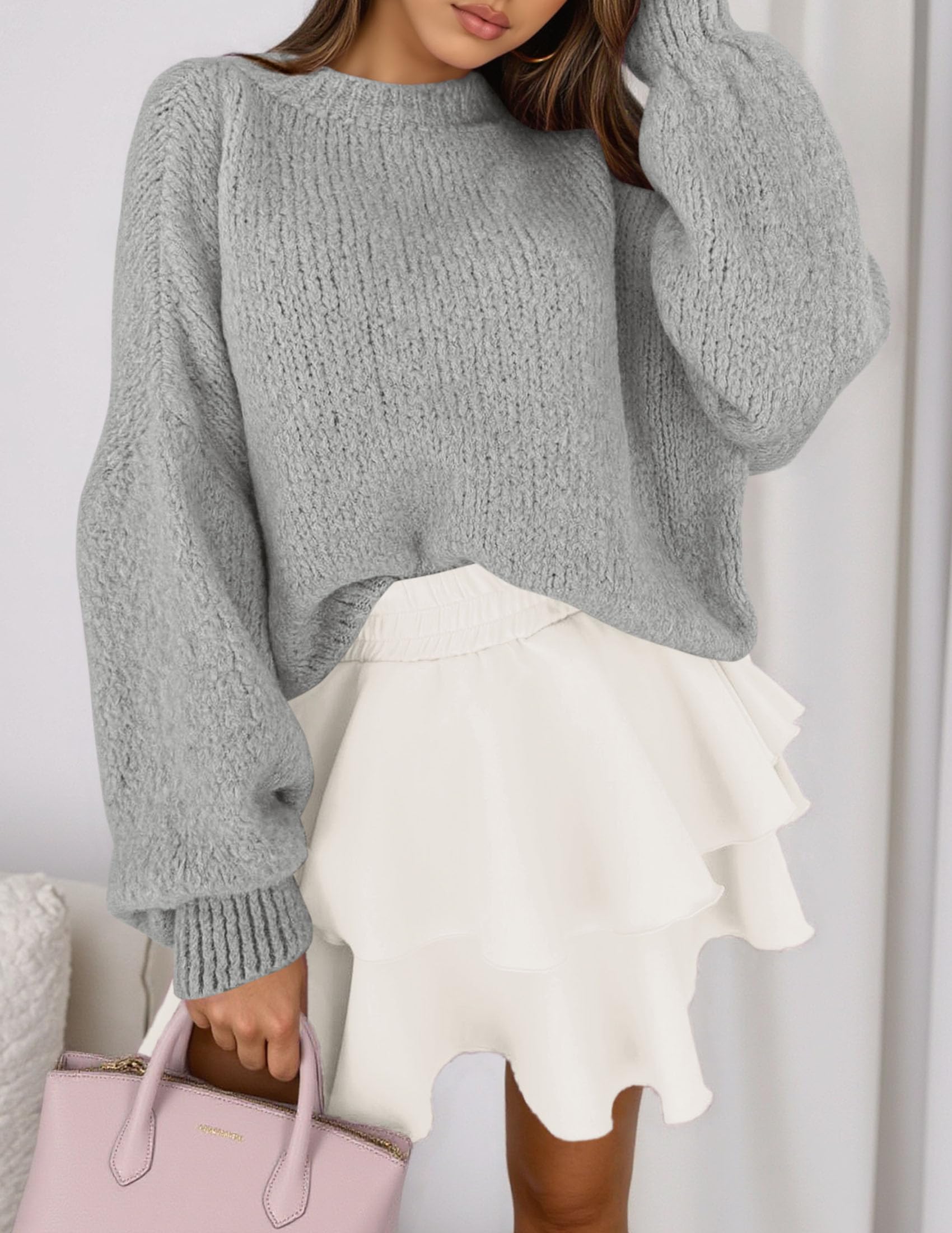 Women's Chunky Knit Oversized Pullover Sweaters,Grey,S