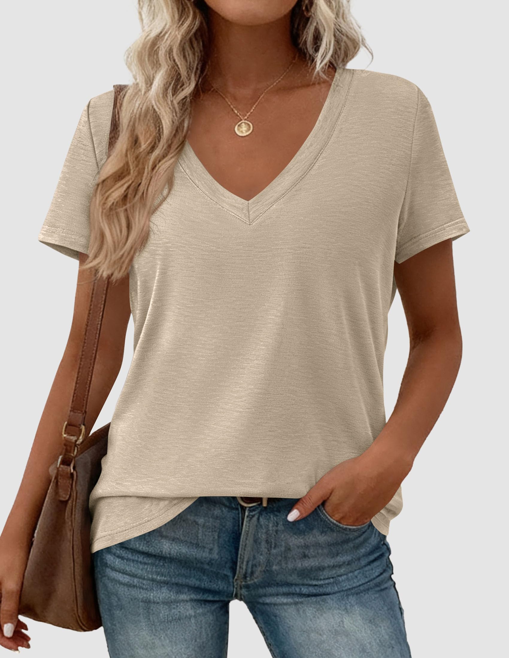 Womens Tops Short Sleeve Oversized Tshirts, Apricot,S