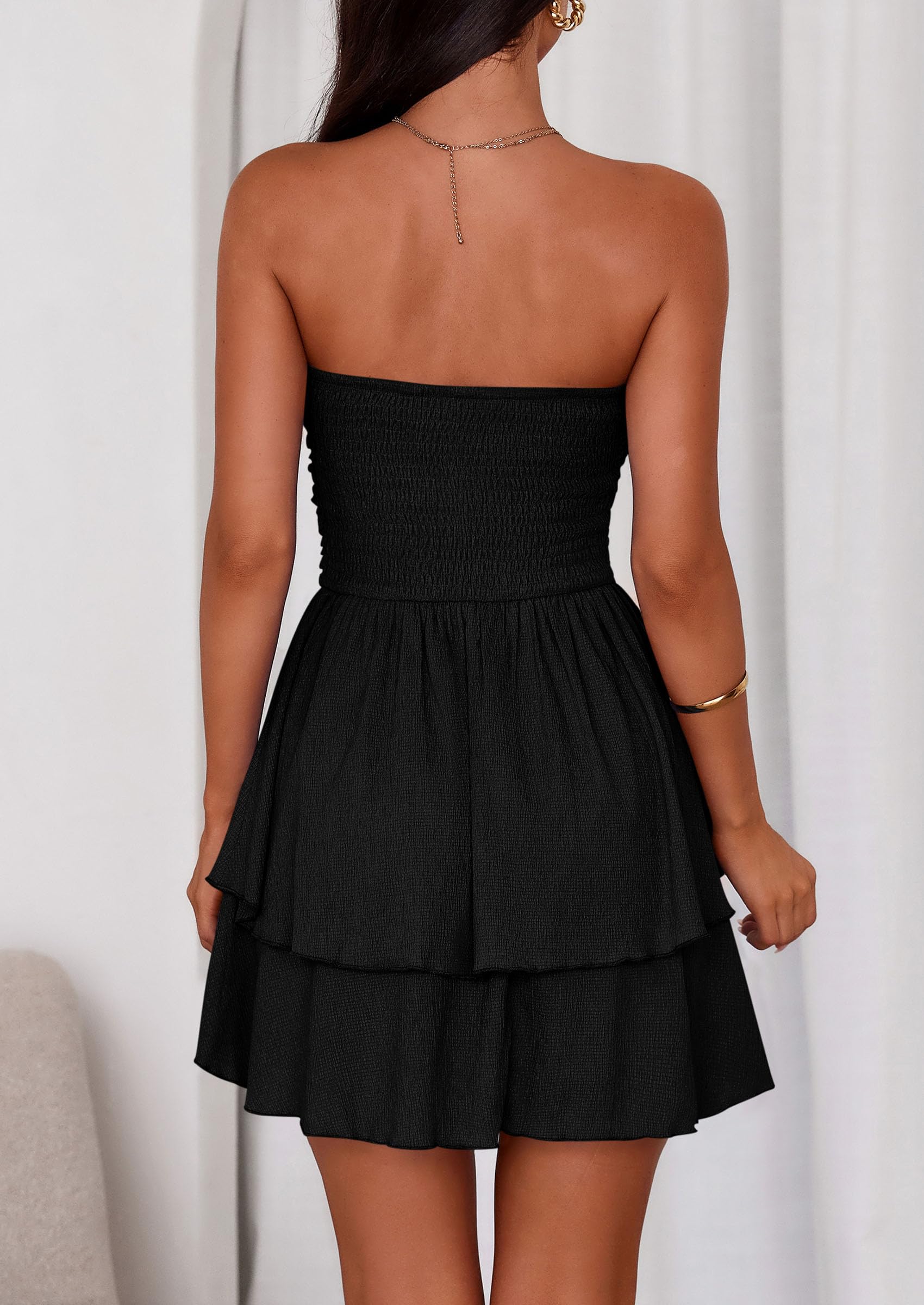Women's Summer Strapless Flowy Mini Dresses (Black,S)