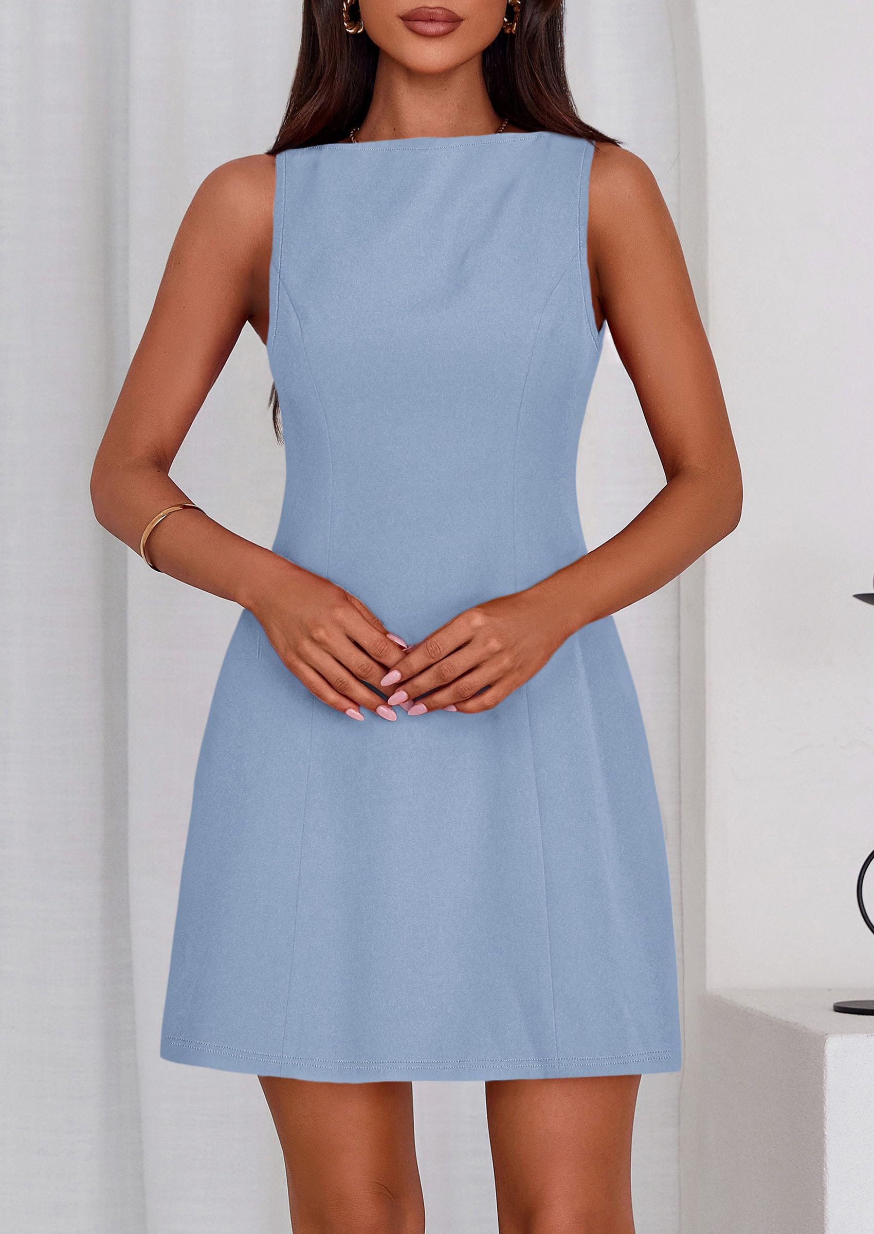 Women's Formal Short Dresses A Line Mini Dress,Light Blue,XS
