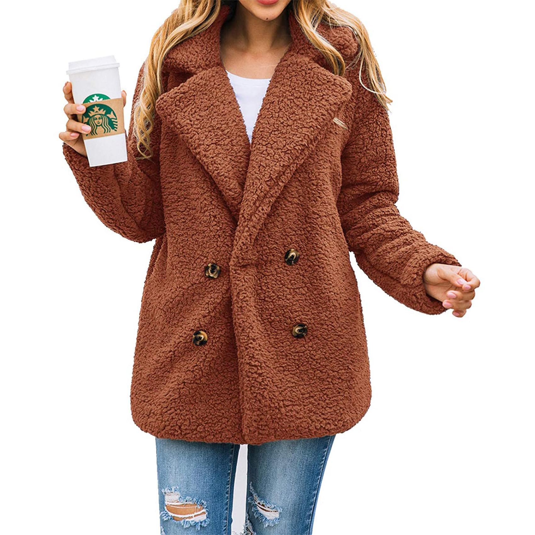 Women's Oversized Sherpa Fleece Coats, Style Two Brown,S