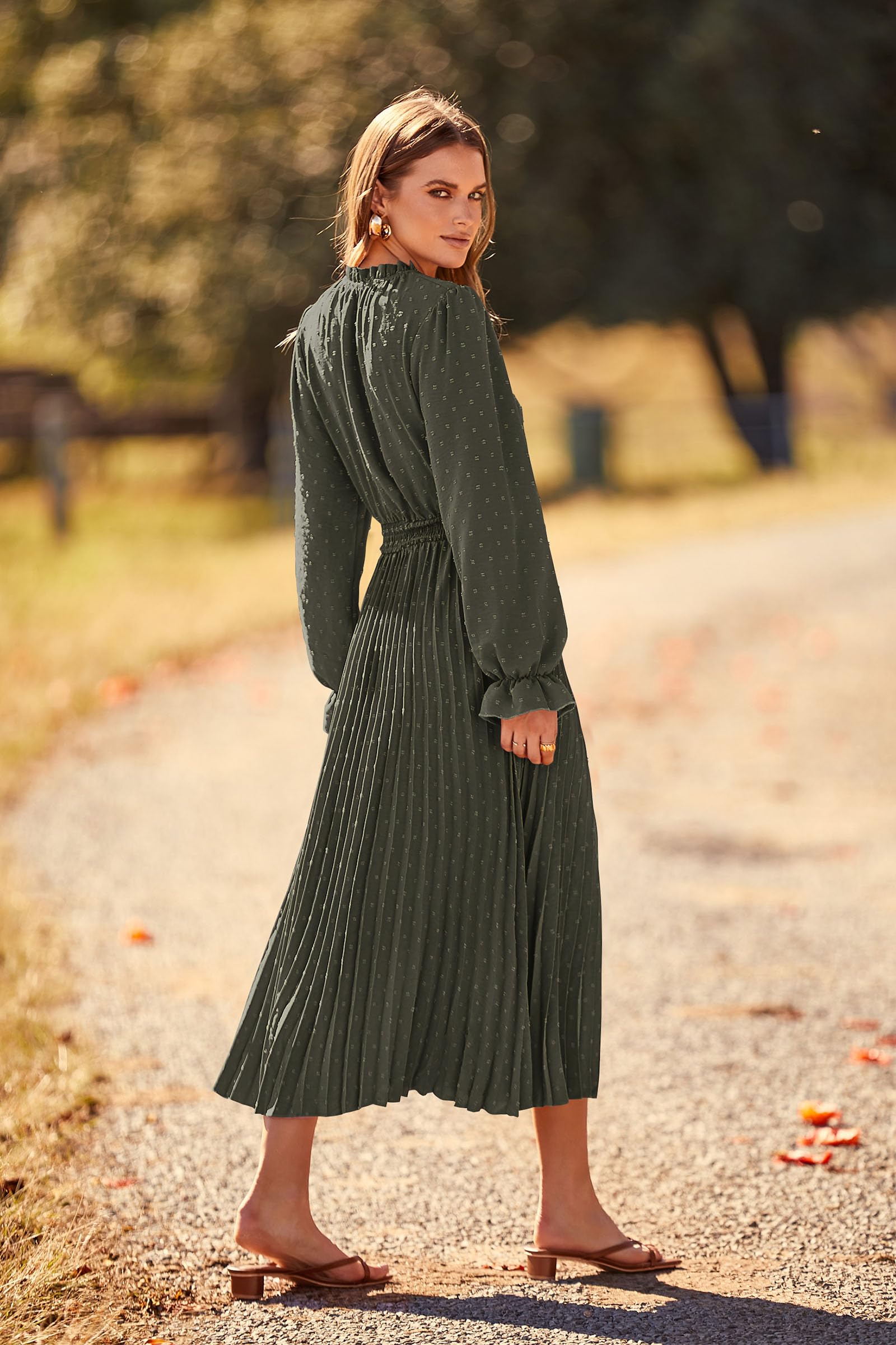 Women's Fall Midi Wedding Guest Dress(Army Green,Small)