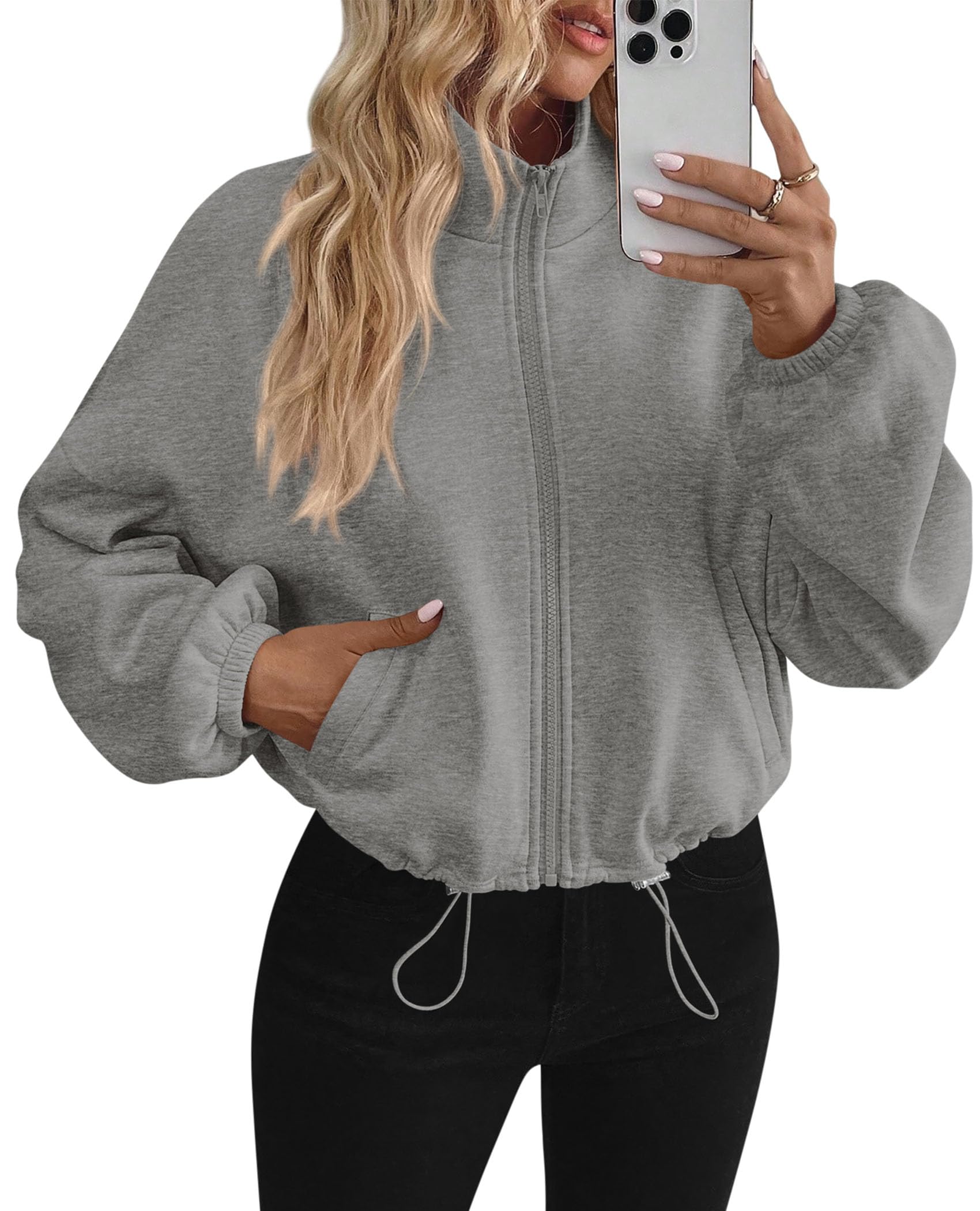 Women's Cropped Jacket Zip Up Fleece Sweatshirt Fall Outfits