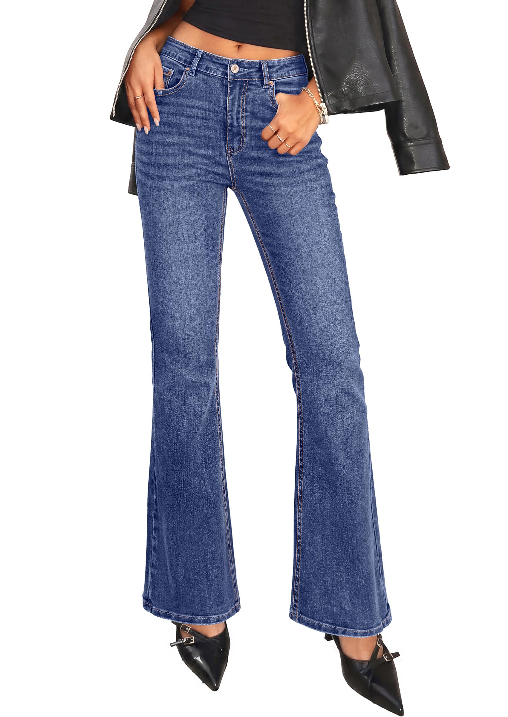 Women's Bootcut Denim Jeans Flare High Waisted Wide Leg Pants