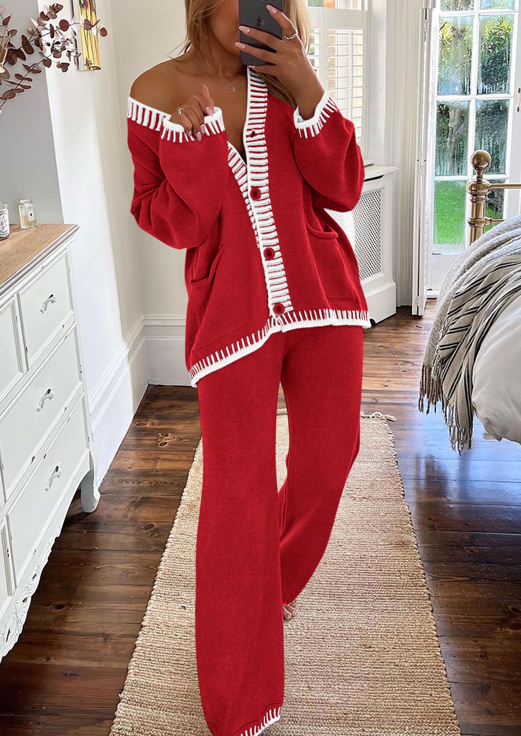 Women's Fall 2 Piece Matching Cozy Knit Sweater Lounge Sets