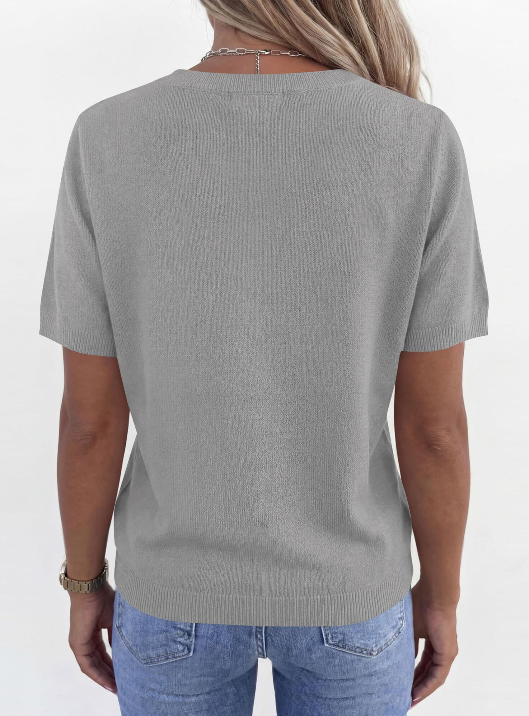 Womens Short Sleeve Sweater V Neck Tops,Grey,S
