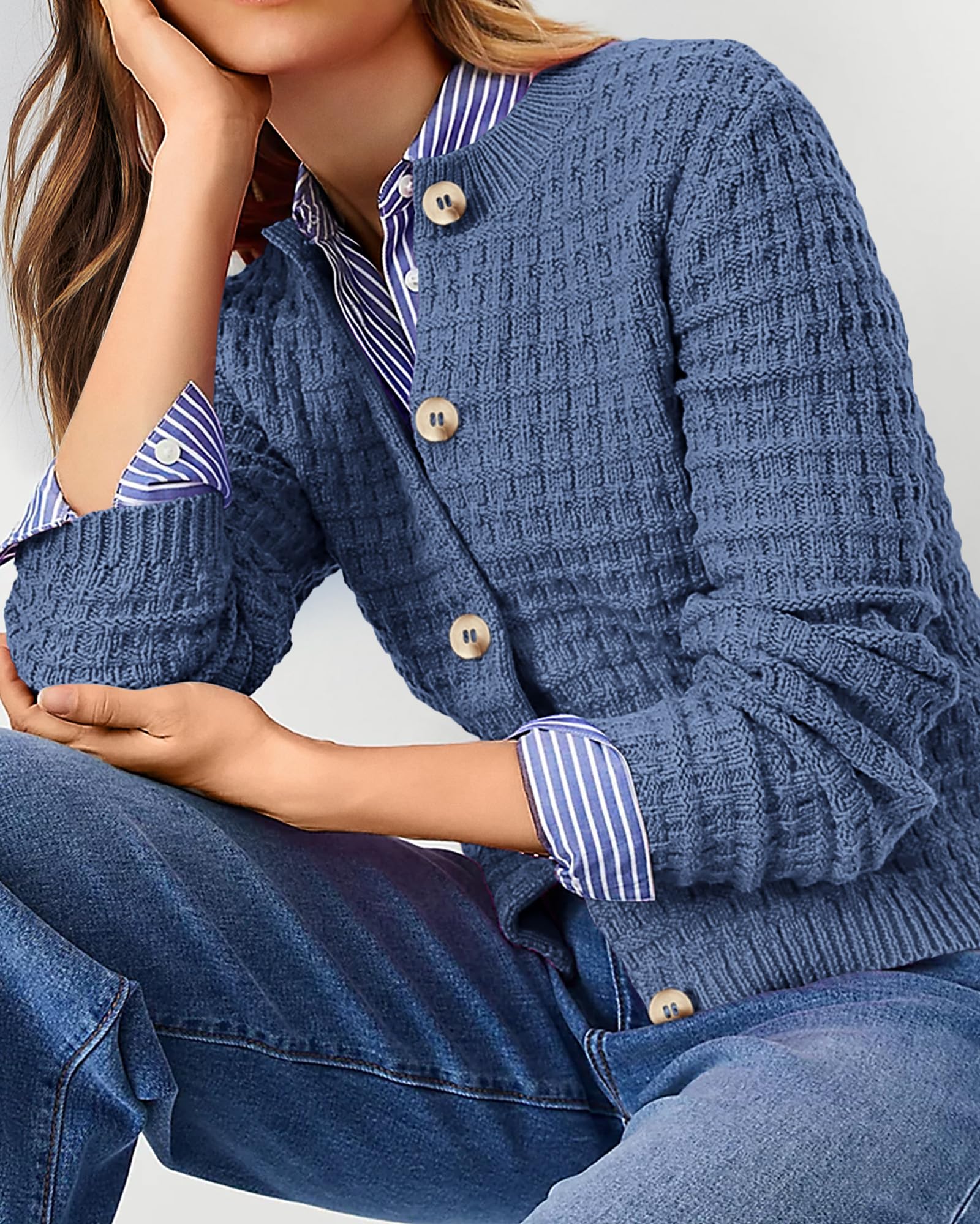 Women's Fall Lightweight Cardigan Sweaters Grey Blue