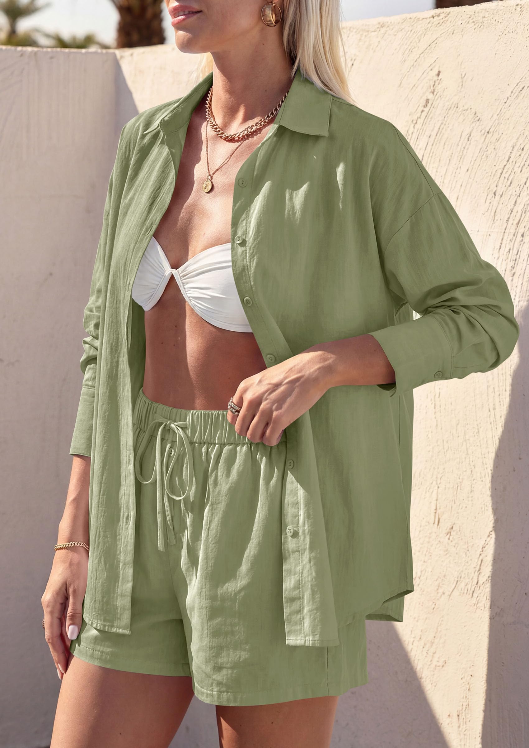 Women's Summer 2 Piece Outfits Lounge Sets (Army Green,S)