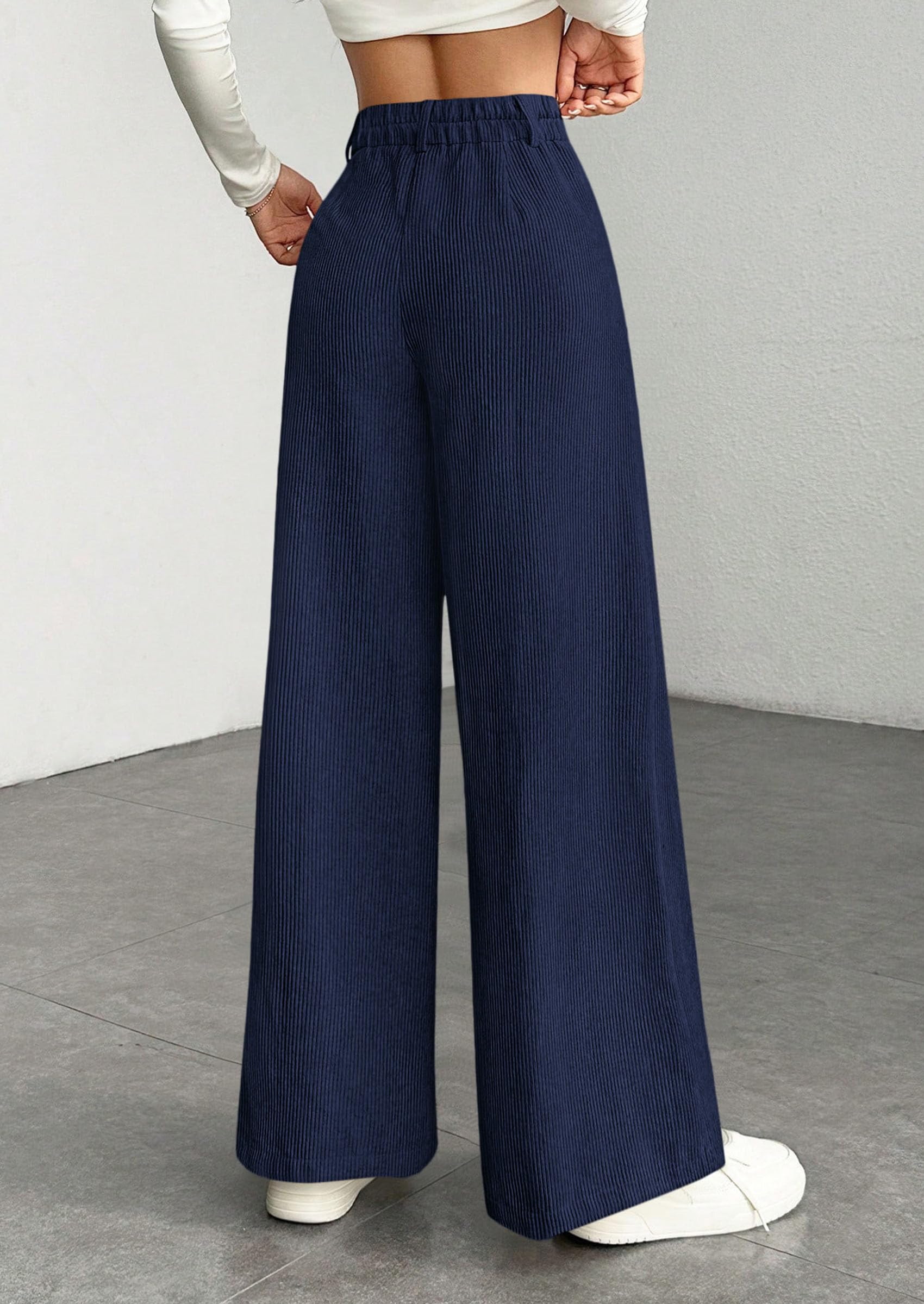 Women's High Waisted Corduroy Pants Casual,Navy,S
