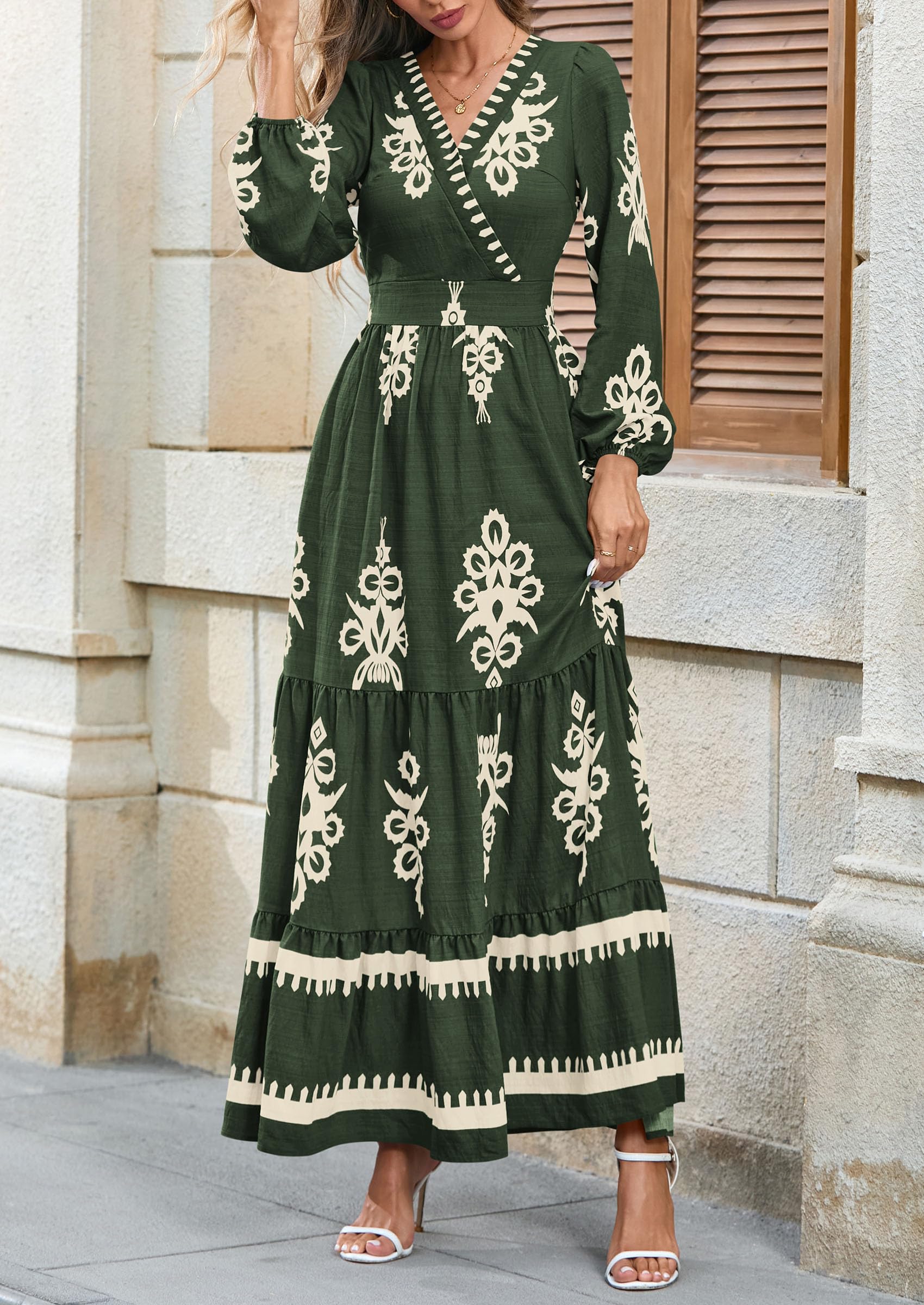 Women's Long Sleeve Floral Boho Maxi Wedding Guest Dress