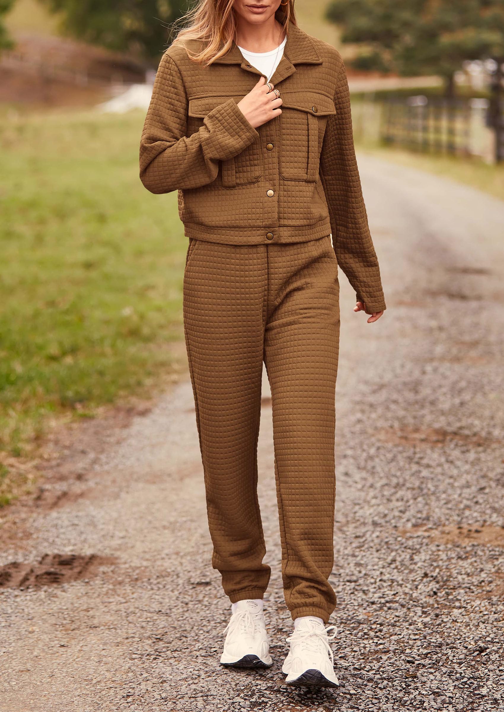 Women's 2 Piece Matching Lounge Sets Tracksuit,Camel,S