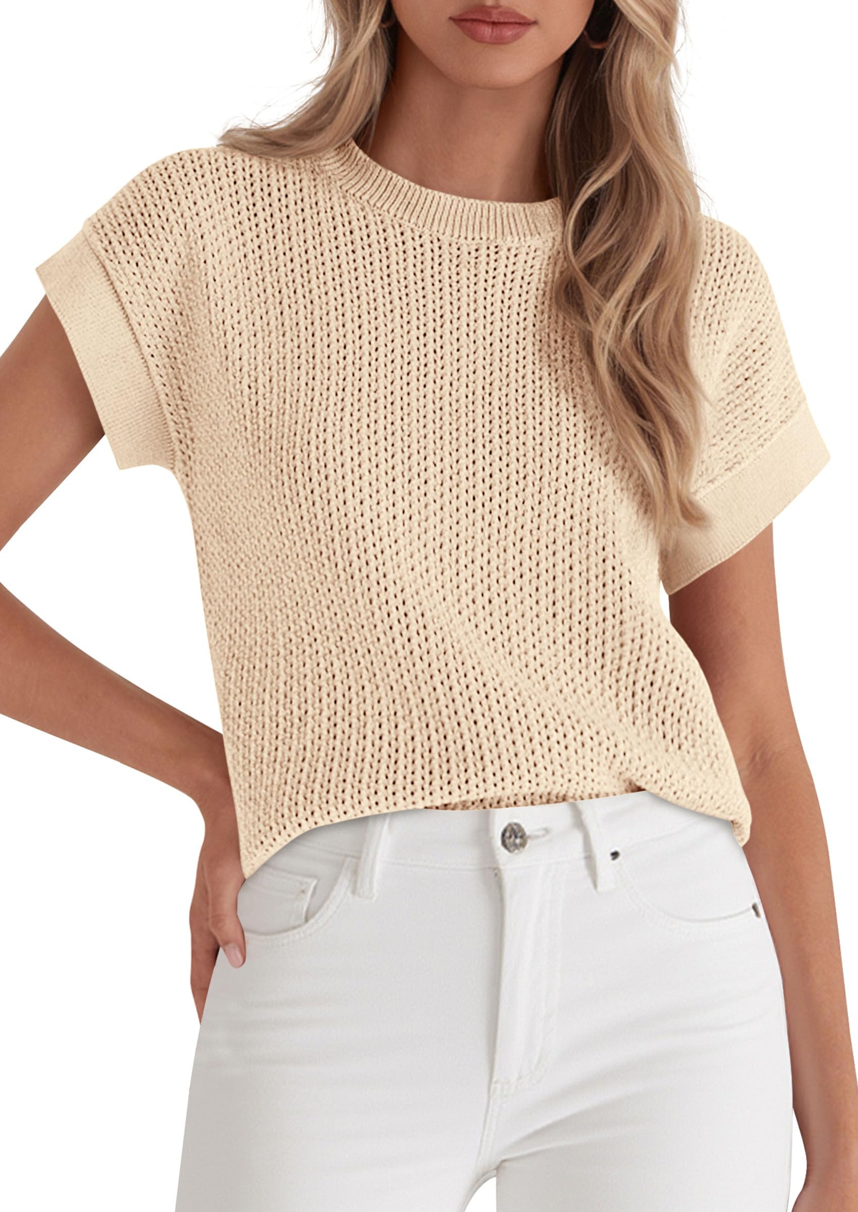 Women's Summer Sweater Vest Crochet Tops (Apricot,S)