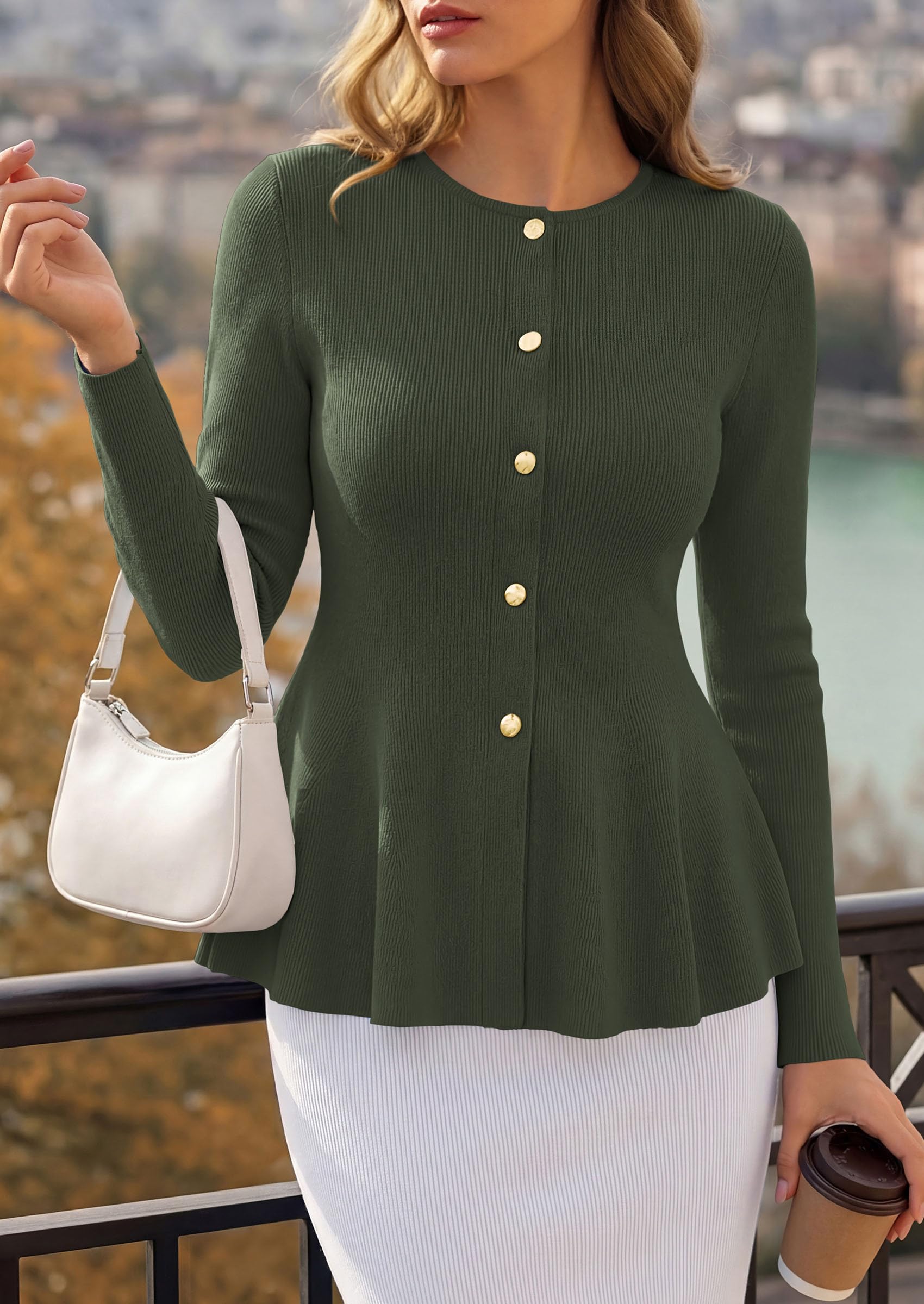 Women's Fall Lightweight Cardigan Sweaters, Army Green,S