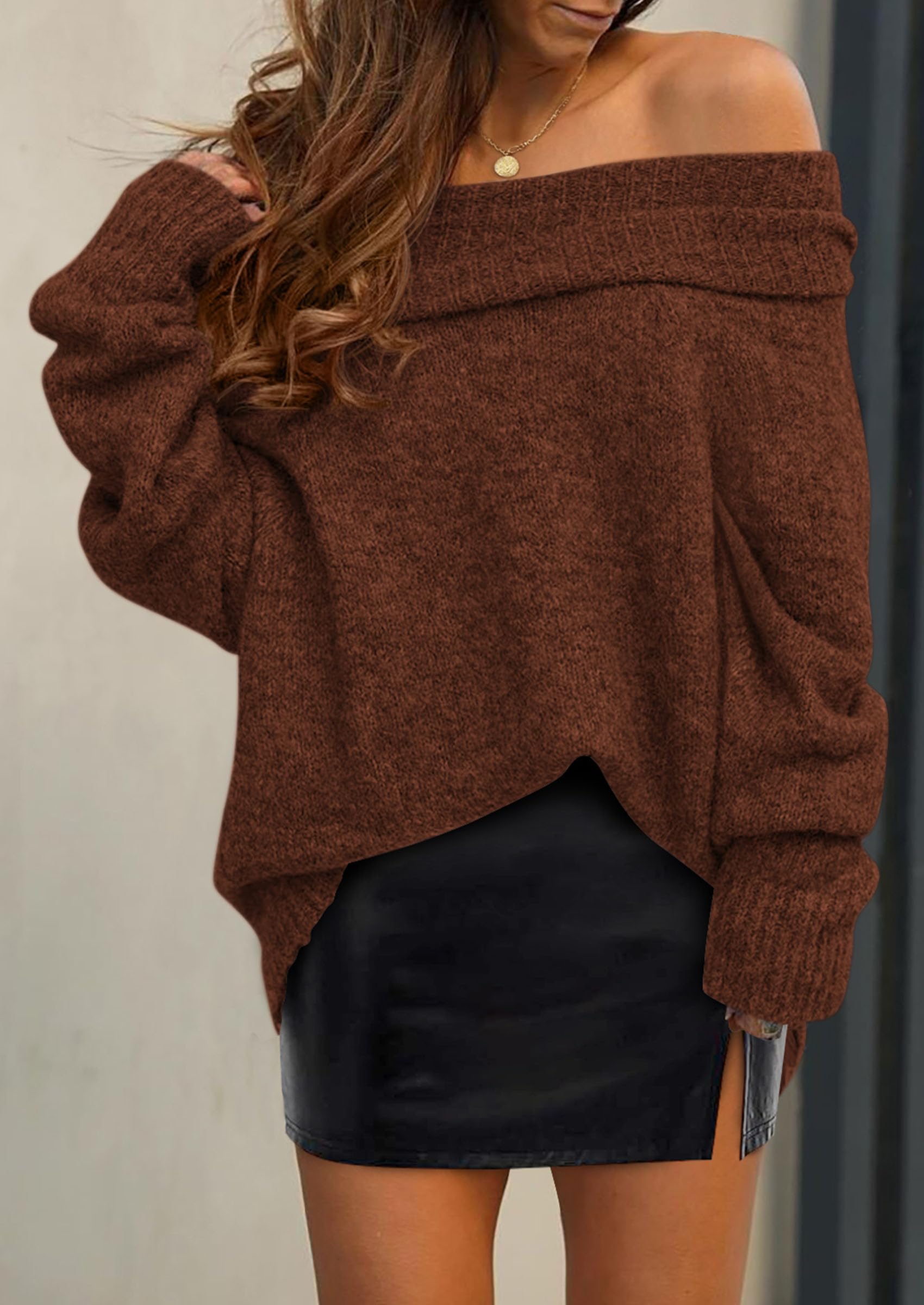 Women's Fall Off The Shoulder Sweater,Coffee,S