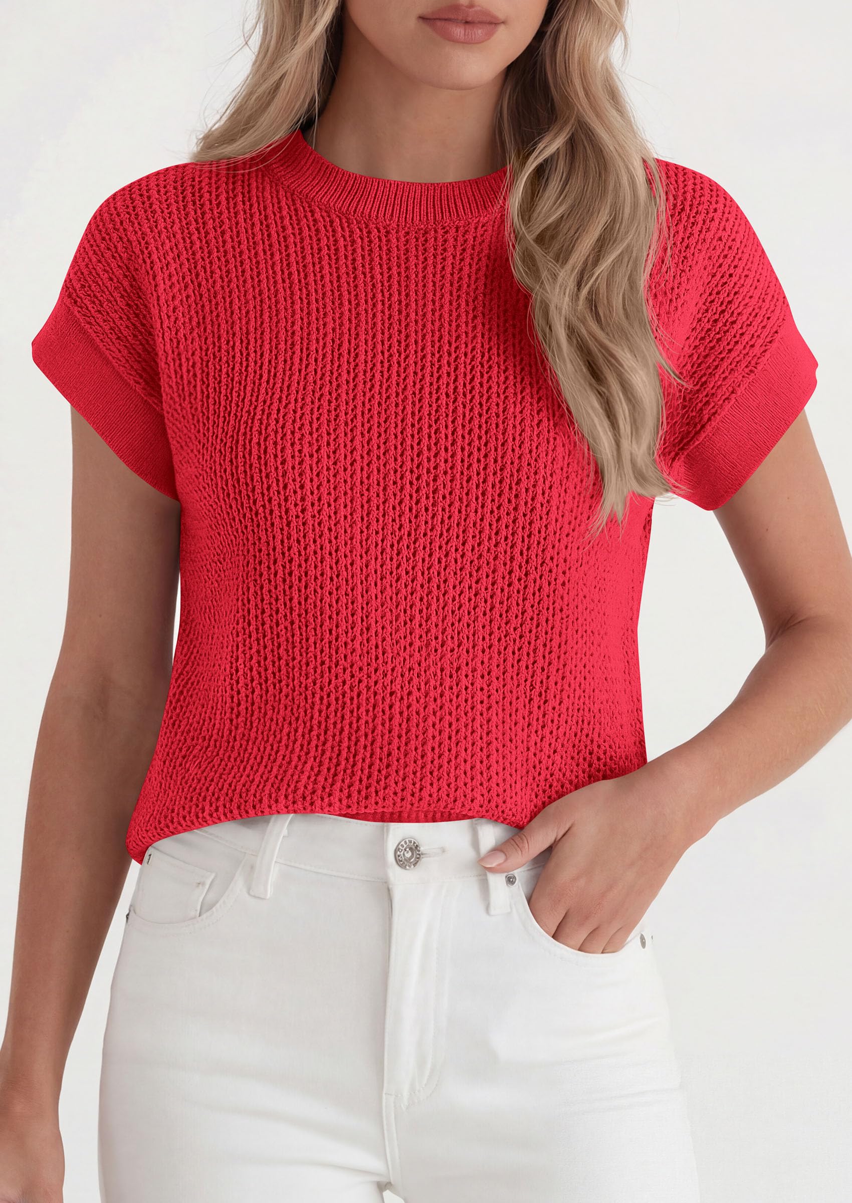Women's Summer Sweater Vest Crochet Tops (Red,S)