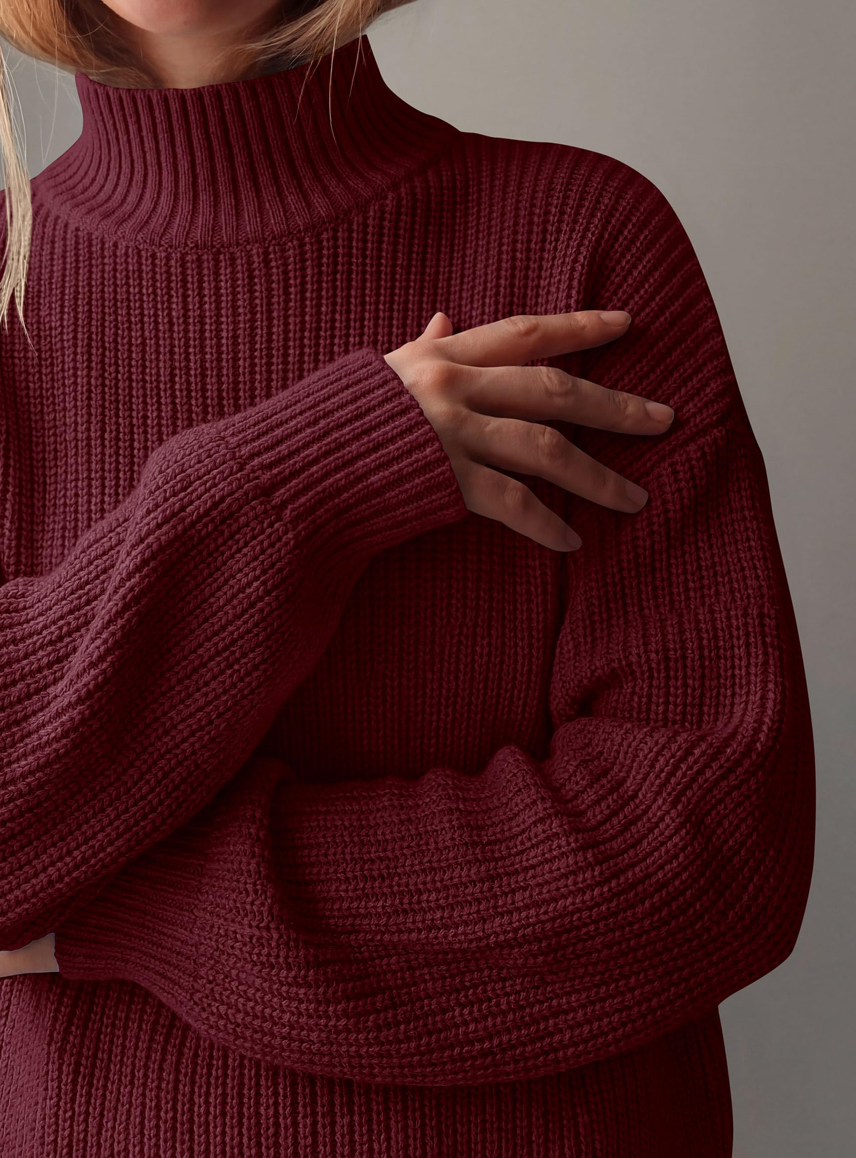 Women's Chunky Knit Fall Mock Turtleneck Pullover Sweaters