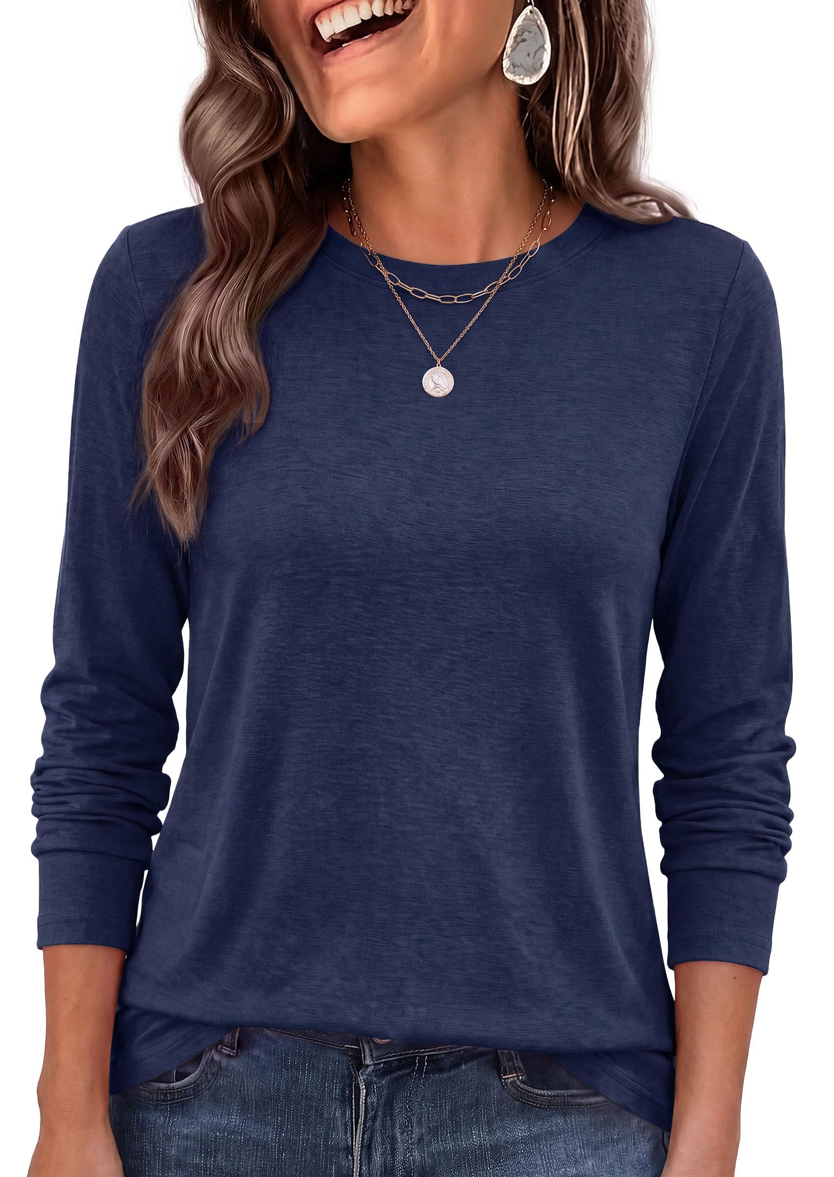 Long Sleeve Tshirts Shirts for Women Basic Casual Fall Tops
