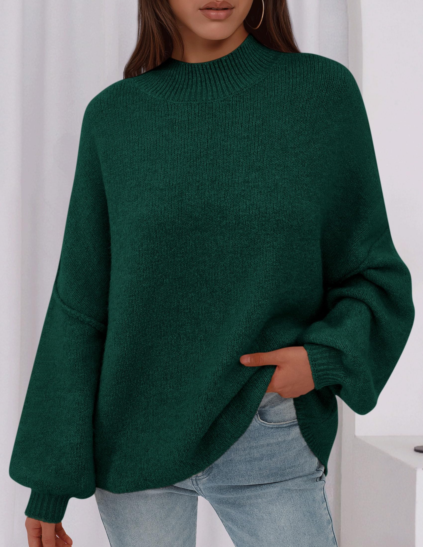 Women's Oversized Sweaters Fall Clothes (Dark Green,S)