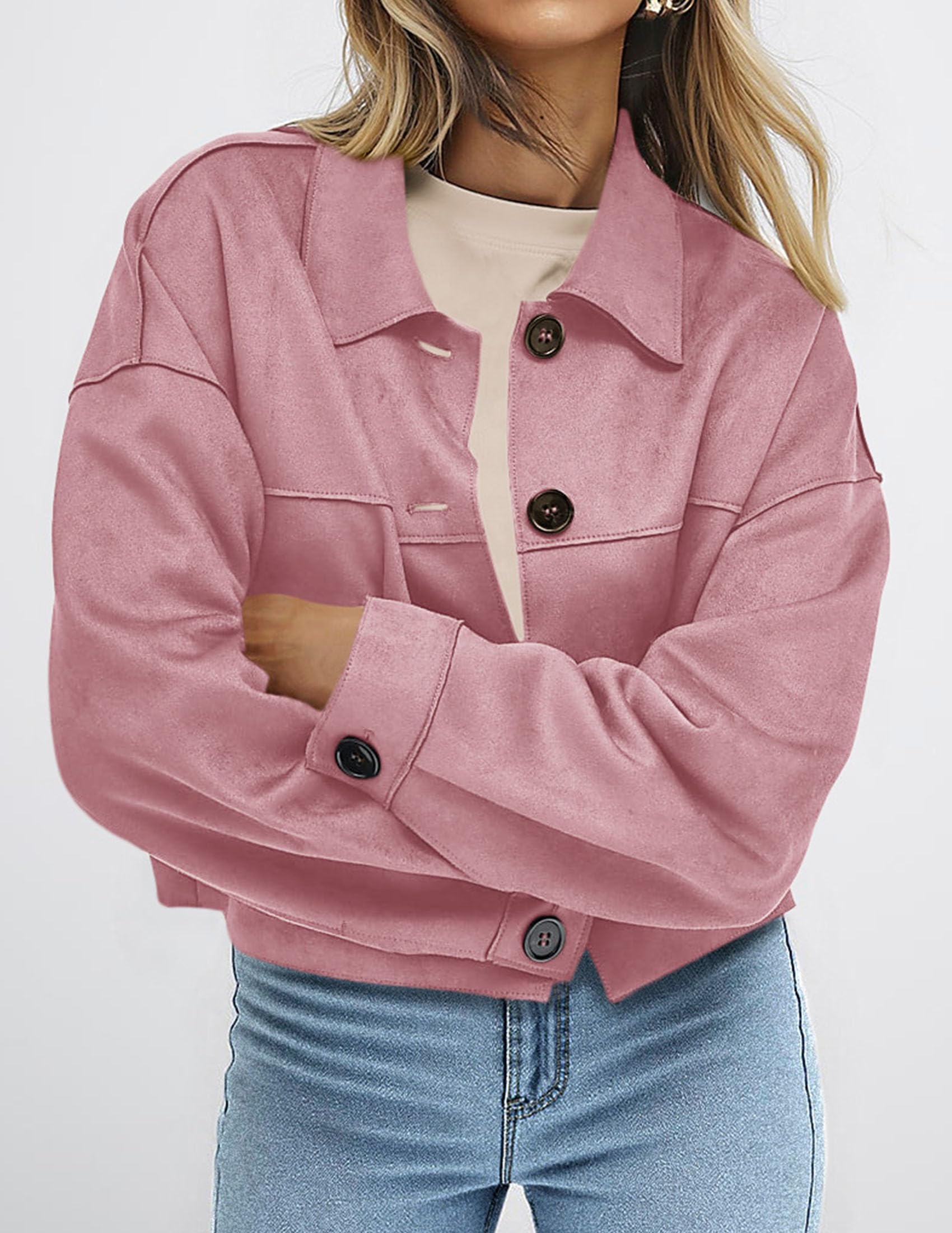 Women's Faux Suede Shacket Jackets Lightweight Cropped Coats