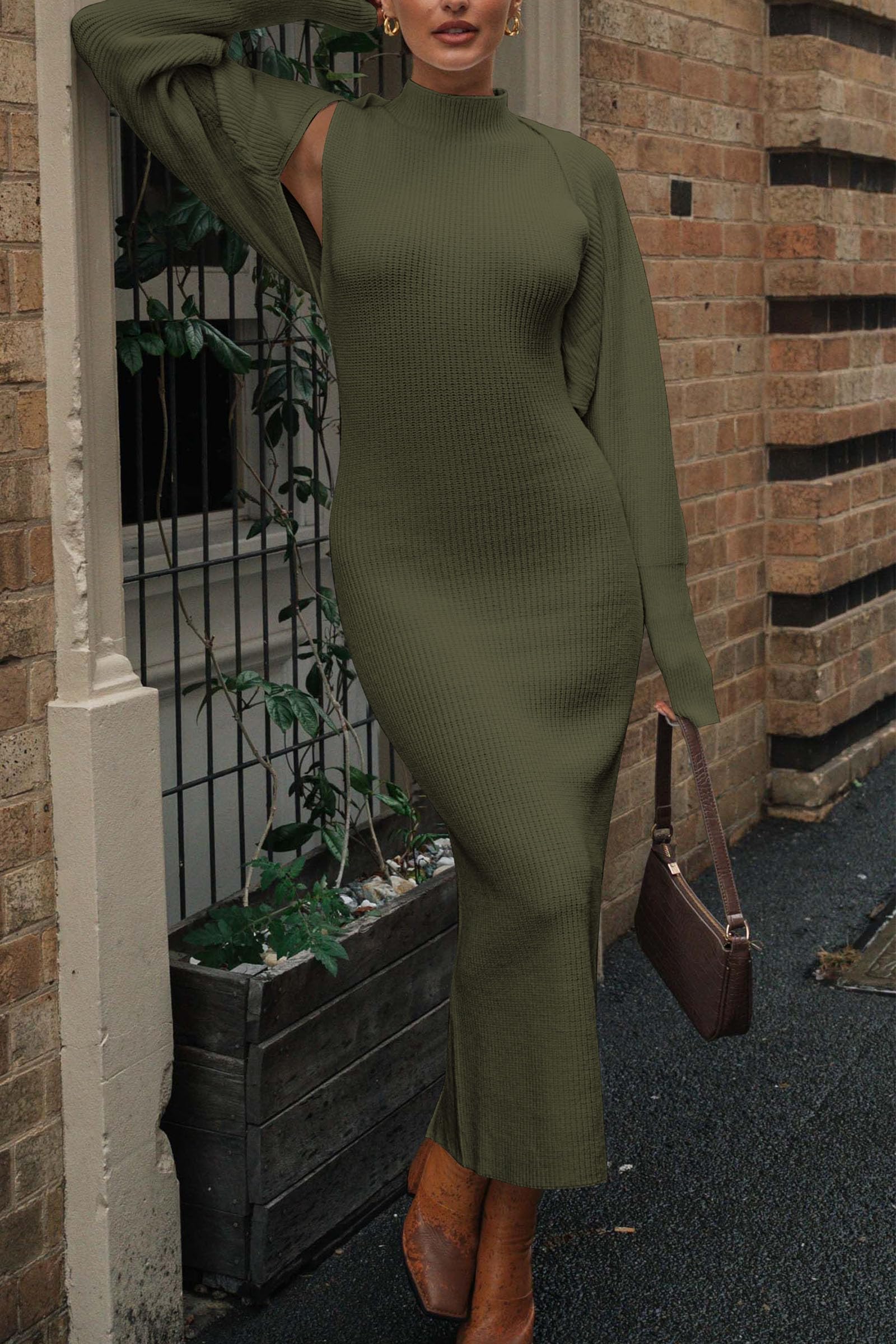 Womens 2 Piece Ribbed Knit Sweater Dress Set Date Night Outfit
