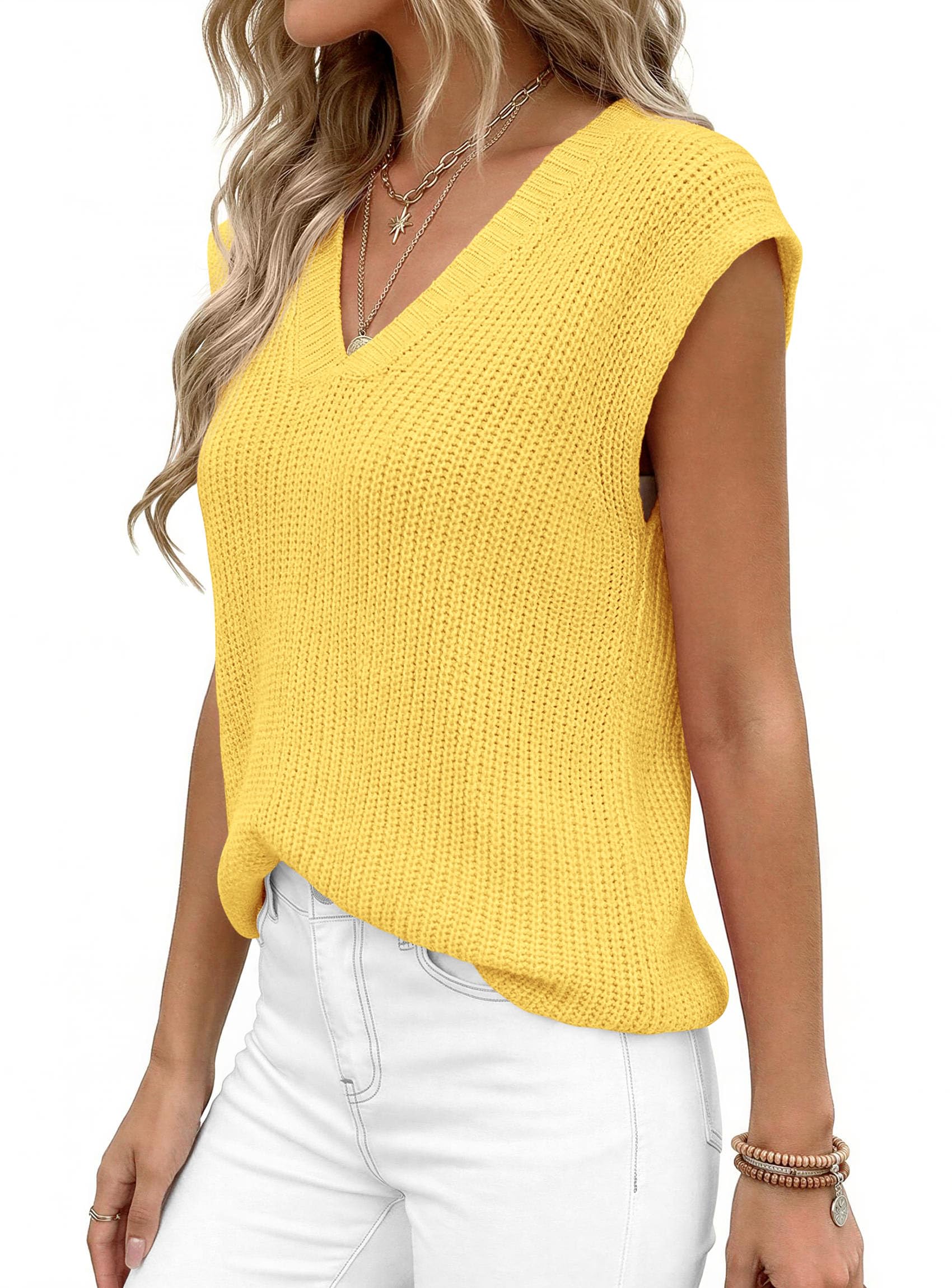 Women's Cap Sleeve Sweaters Vest Summer Tops (Yellow,S)