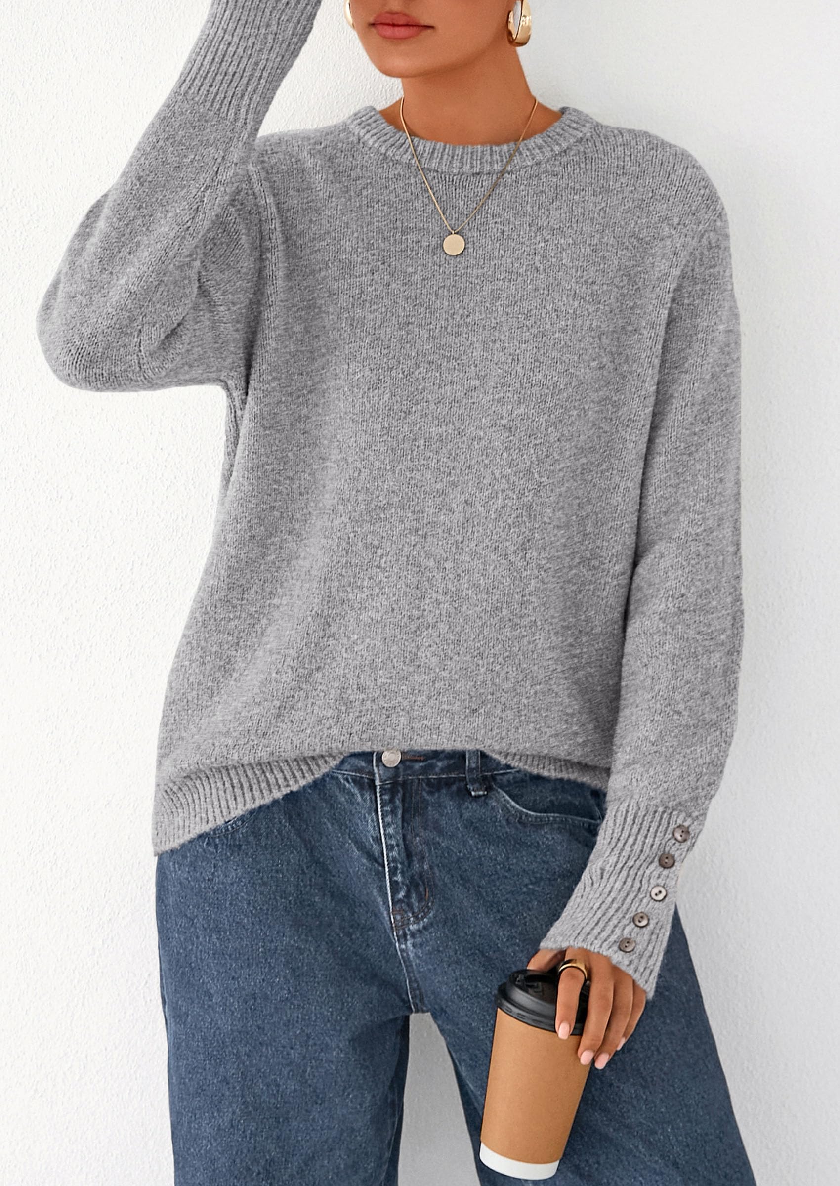 Fall Sweaters for Women Cozy Casual Pullover Ribbed Knit Tops
