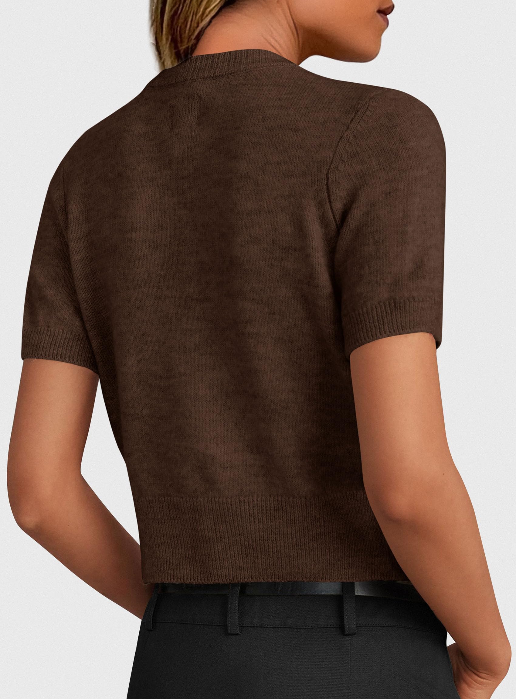 Womens Summer Cardigan Short Sleeve Sweater,Dark Brown,S
