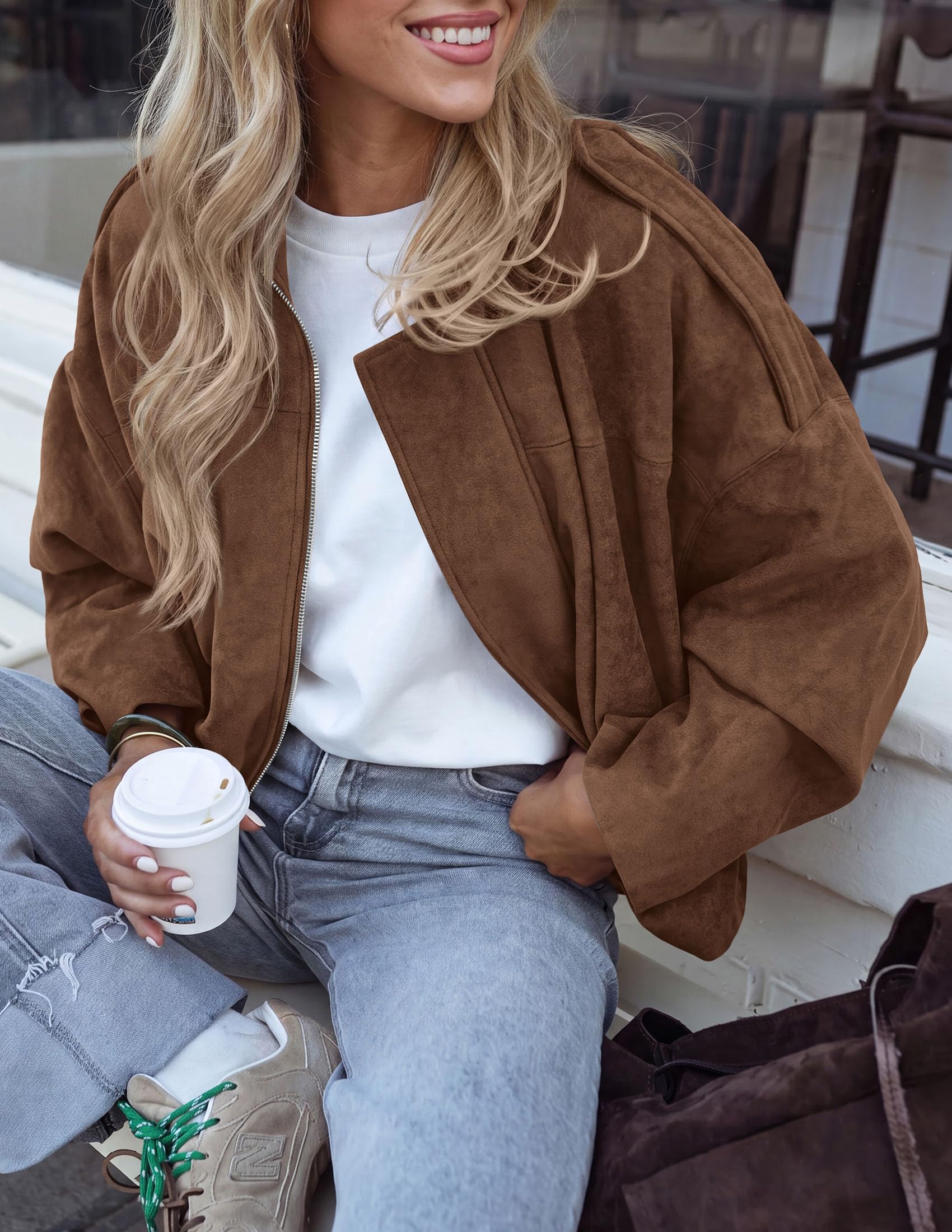 Faux Suede Jacket Women Fall Cropped Western Bomber Jacket