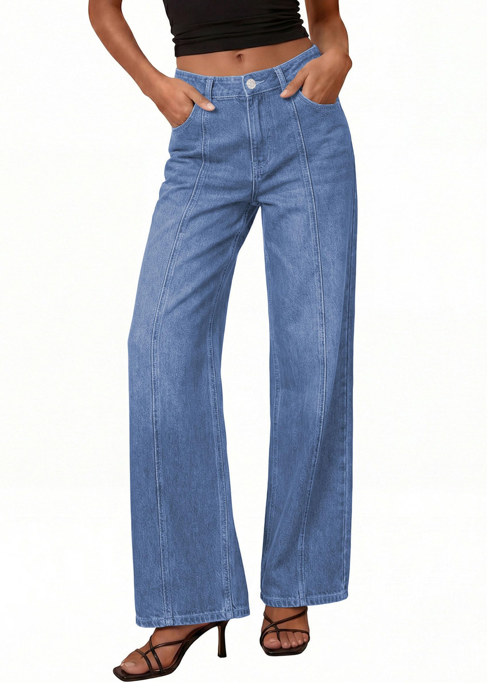 Women's Wide Leg Jeans Stretchy Baggy Denim Pants,Sky Blue,14
