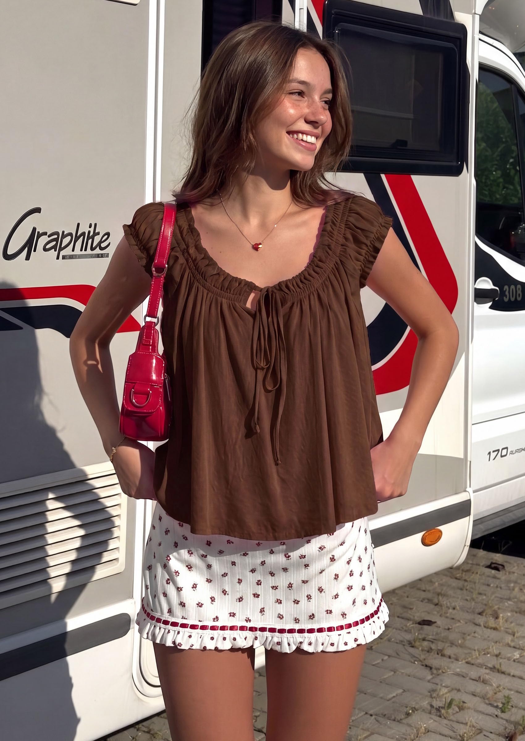 Womens Summer Tank Tops Babydoll Peplum Blouses,Brown,XS