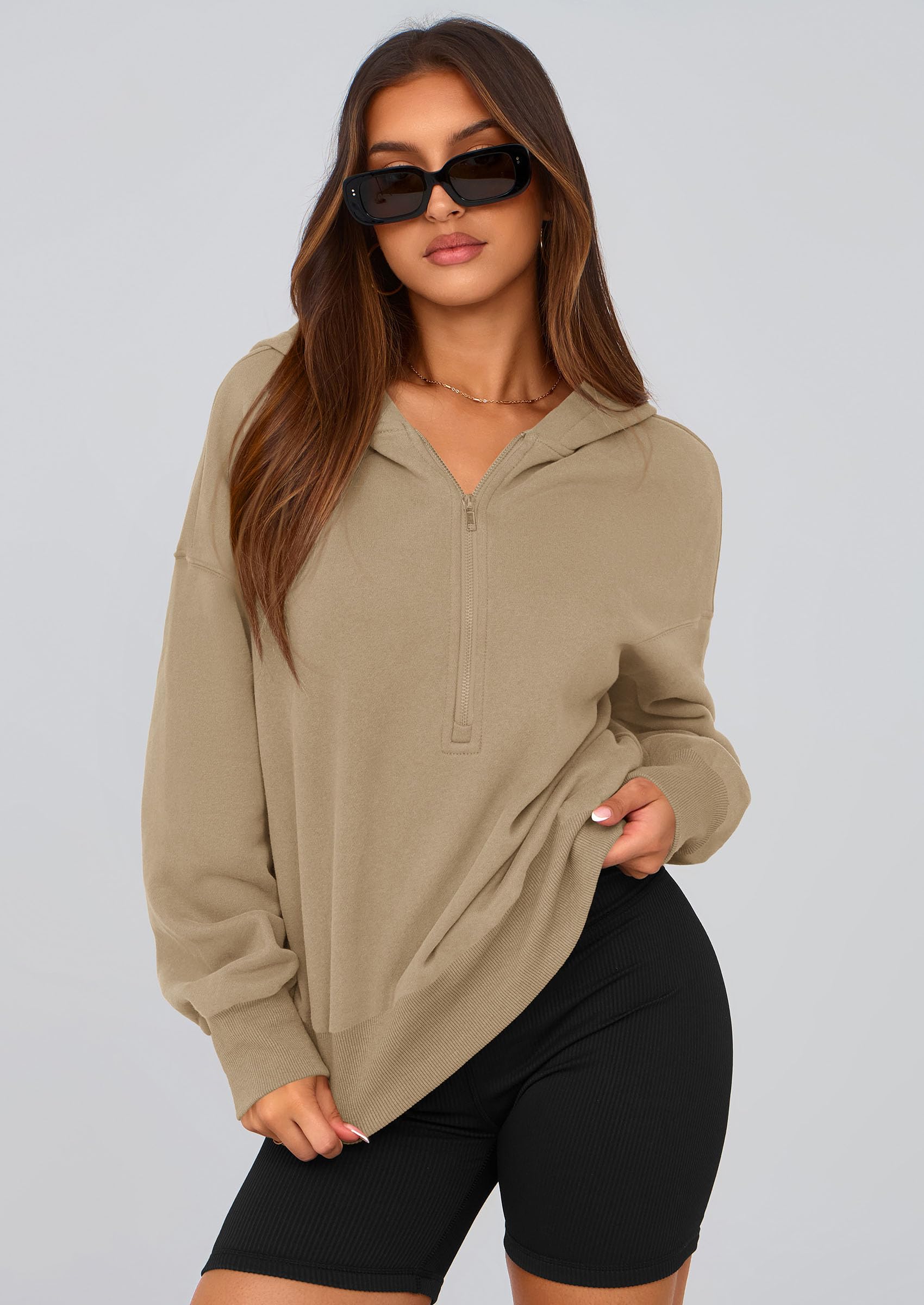 Women's Fall Half Zip Cropped Hoodie Sweatshirt