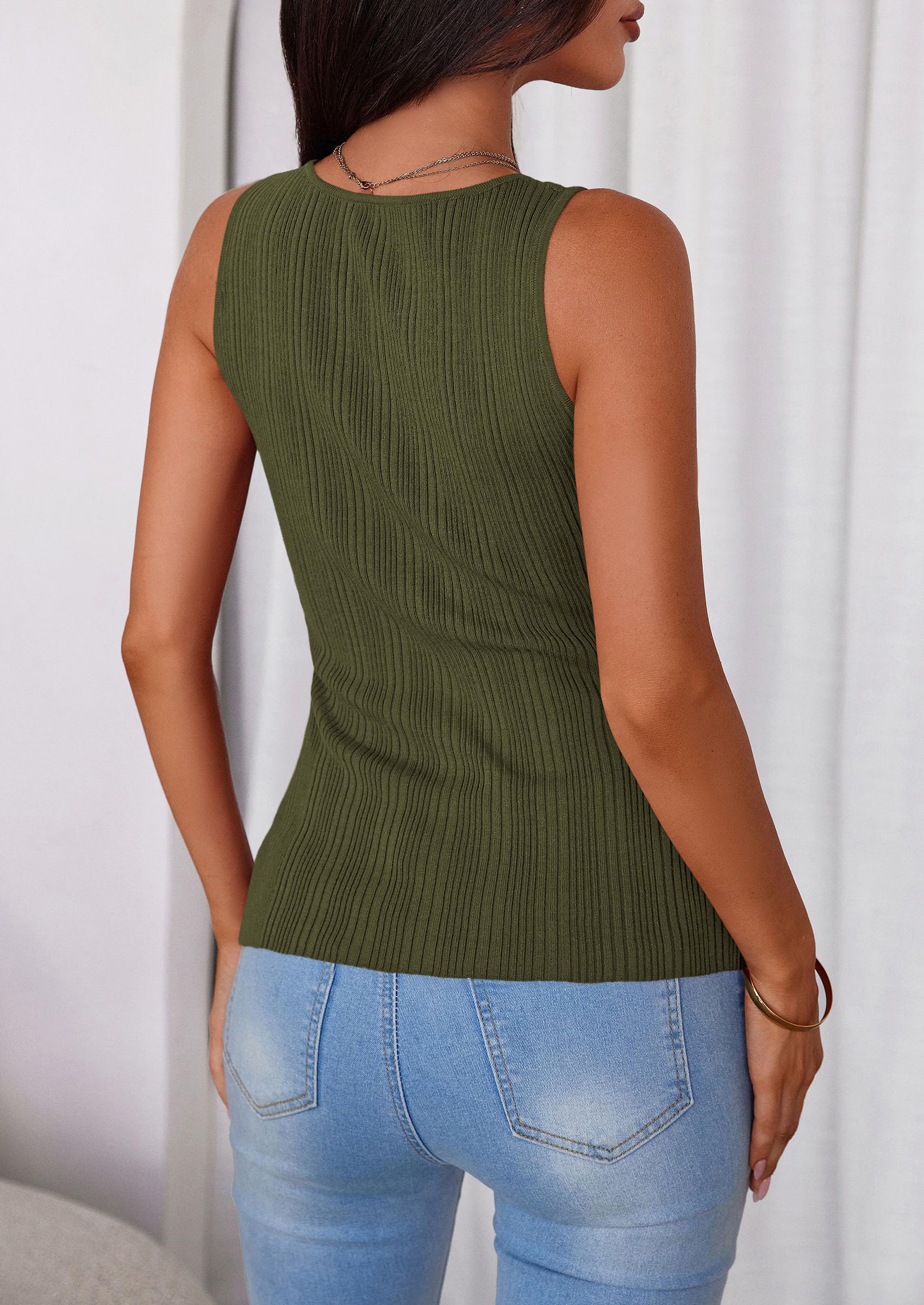 Sleeveless Button Down Shirts for Women Summer 2026 Going Out Ribbed Knit Tank Tops Y2K Clothes Trendy Vest Tops Army Green