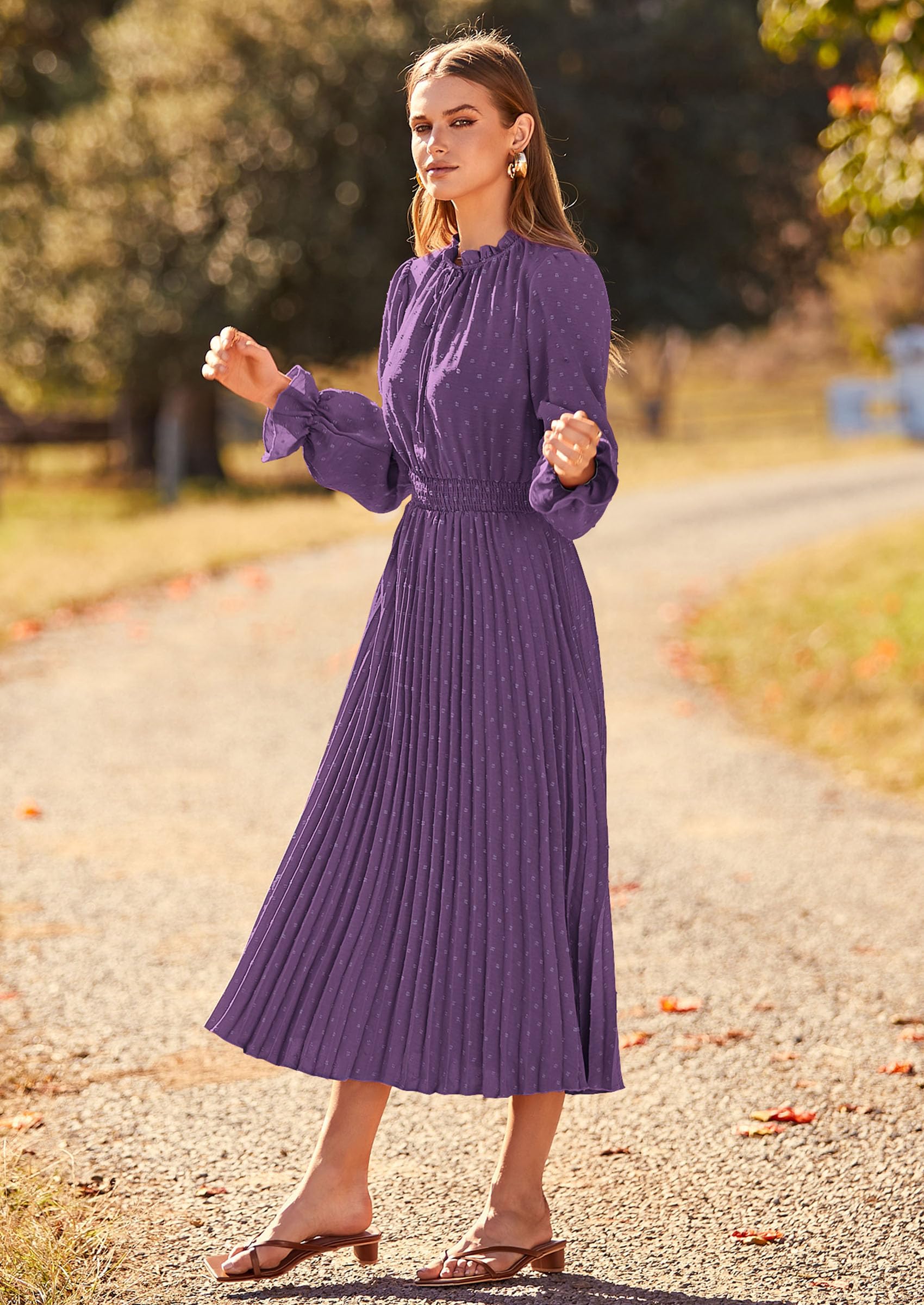 Women's Fall Midi Wedding Guest Dress(Dark Purple,Medium)