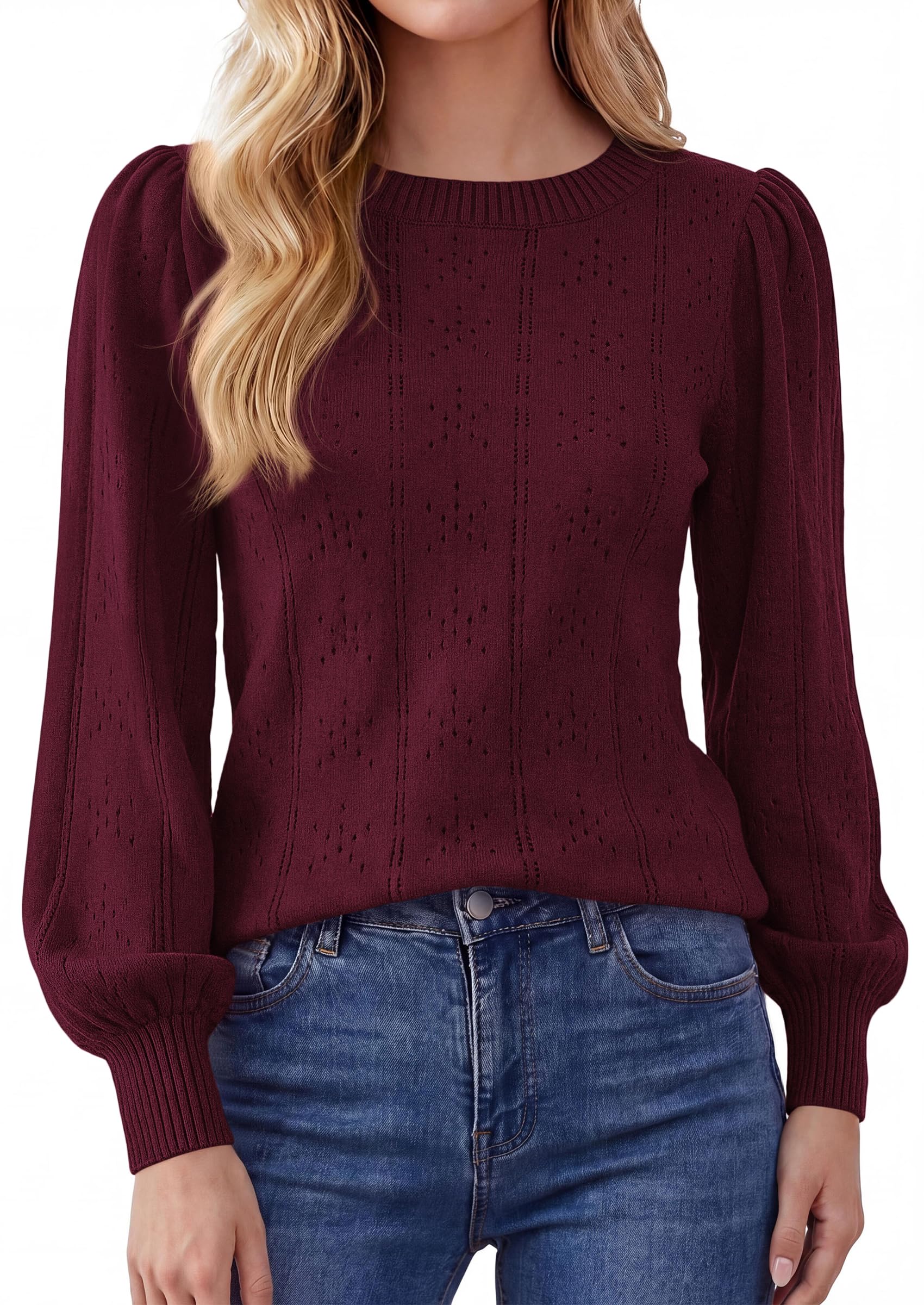 Women Fall Fashion Hollow Out Holiday Sweaters Burgundy,S