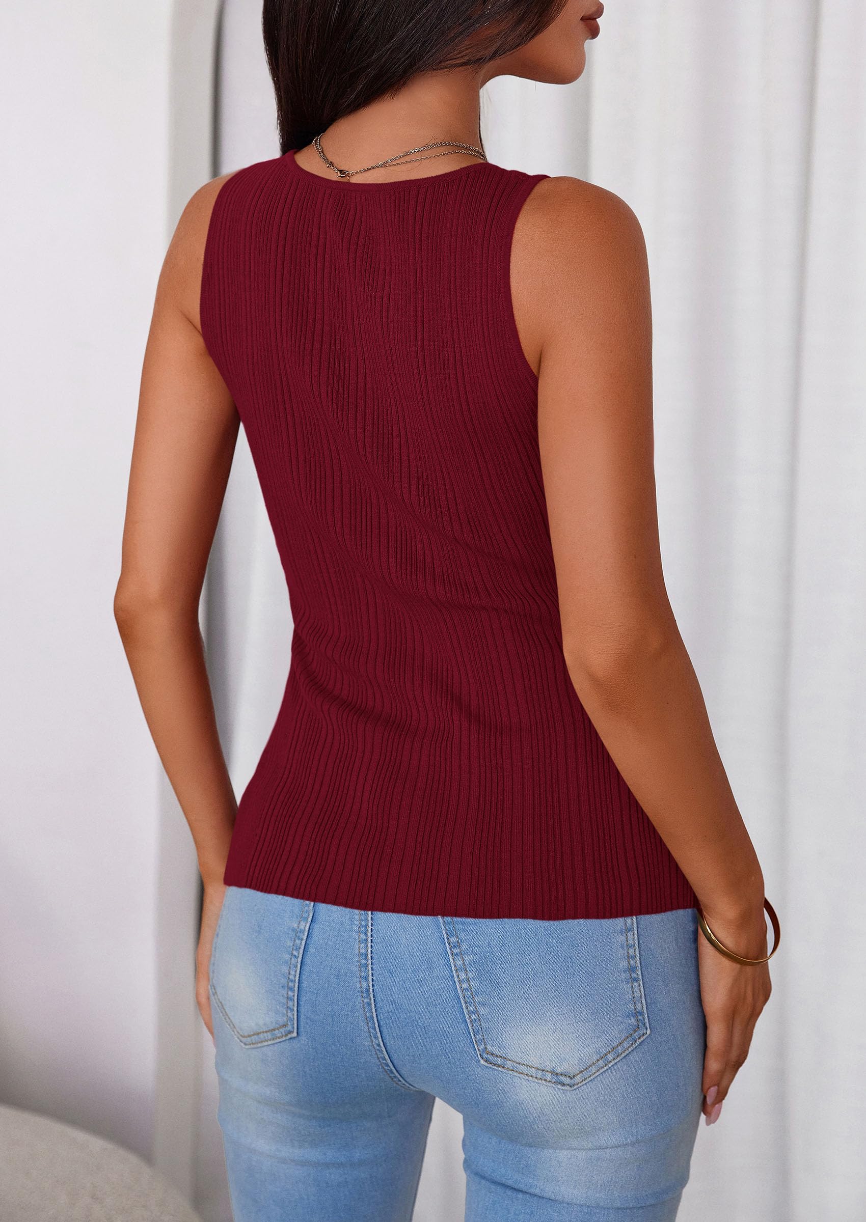 Sleeveless Button Down Shirts for Women Summer 2026 Going Out Ribbed Knit Tank Tops Y2K Clothes Trendy Vest Tops Wine Red