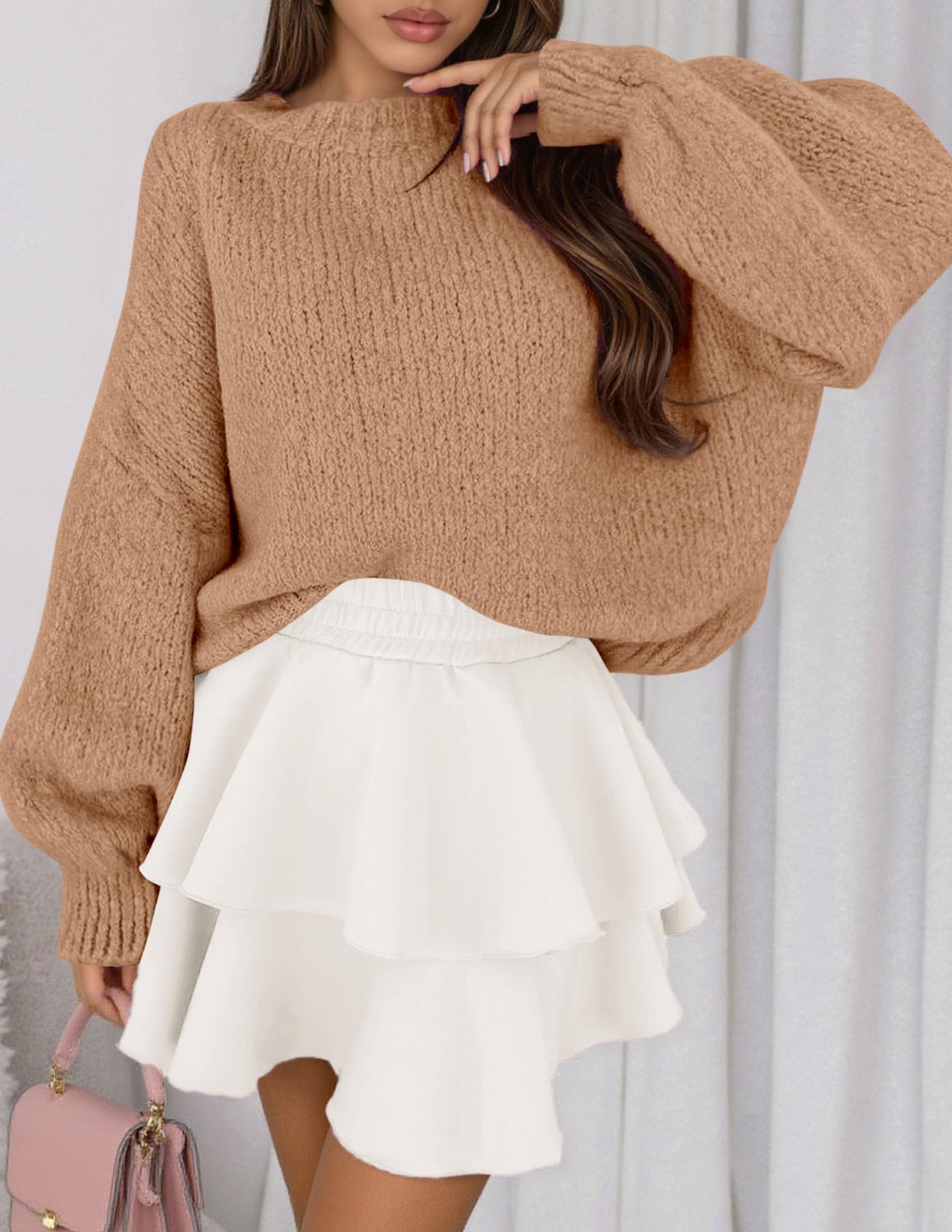 Women's Chunky Knit Oversized Pullover Sweaters,Khaki,XL