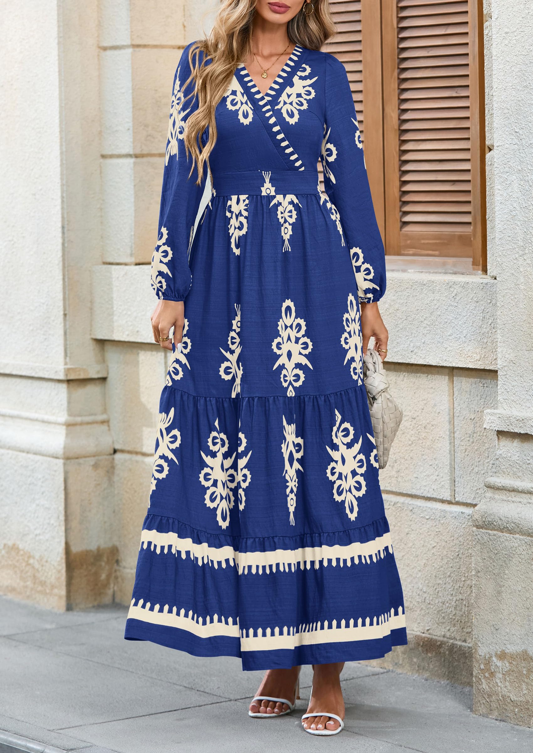 Women's Long Sleeve Floral Boho Maxi Wedding Guest Dress