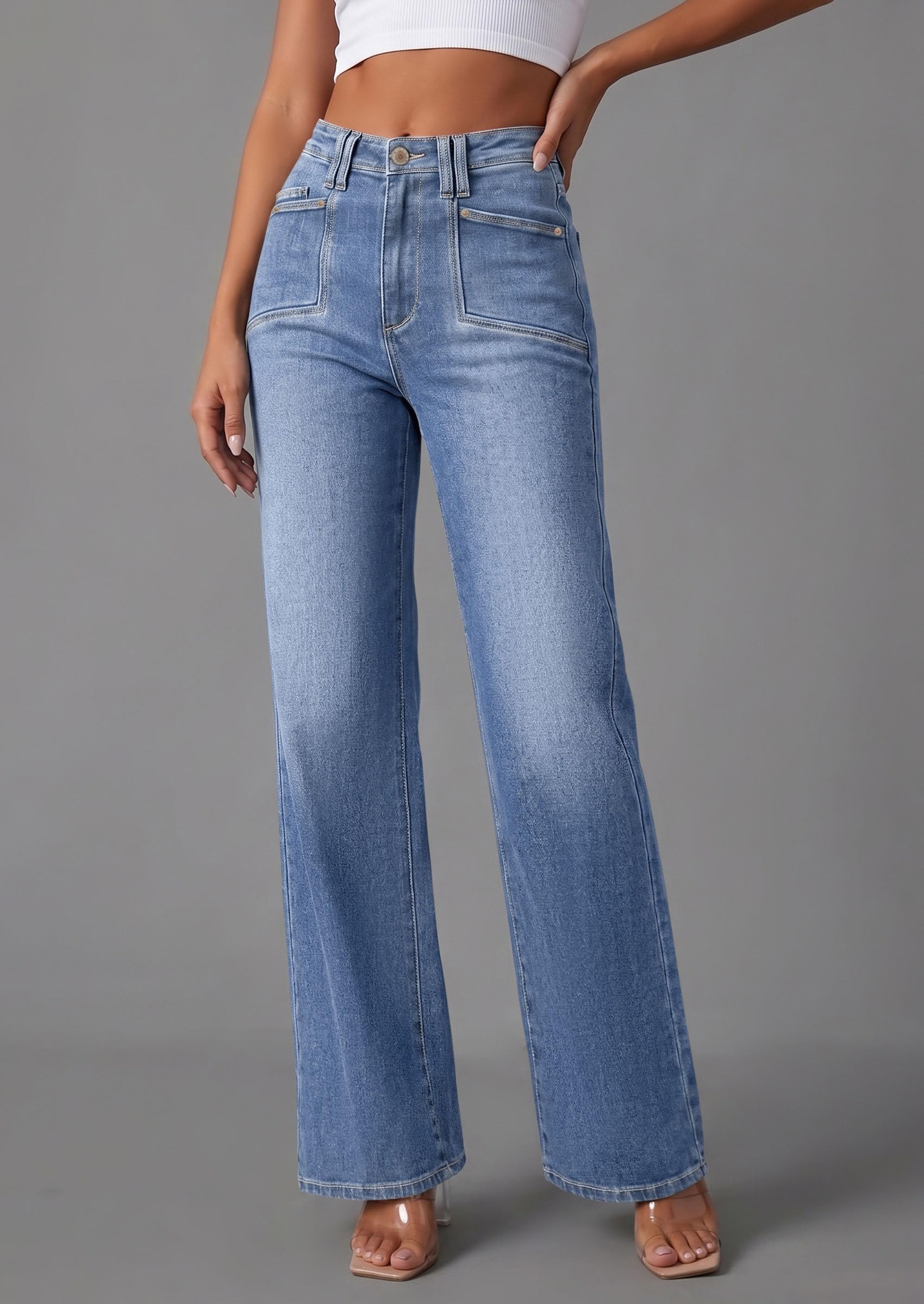 High Waisted Wide Leg Jeans for Women 2026 Trendy,Dusk Blue,4
