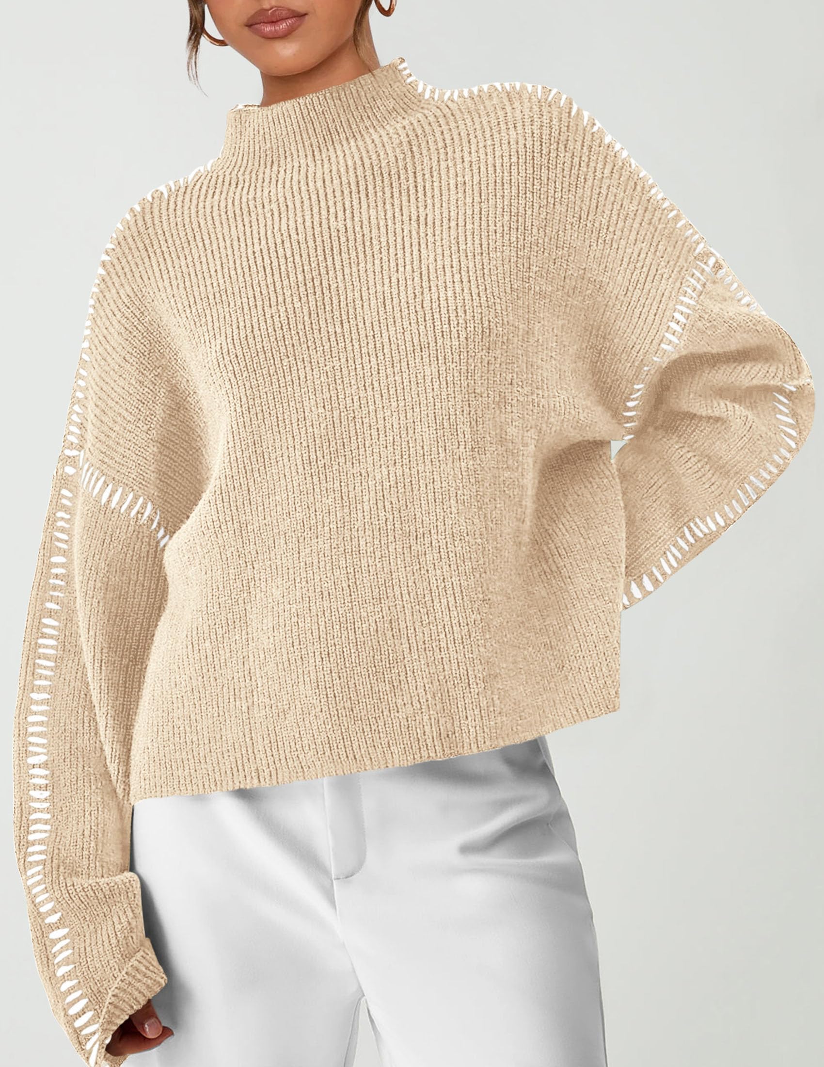 Womens Chunky Knit Oversized Pullover Sweaters,Apricot,S