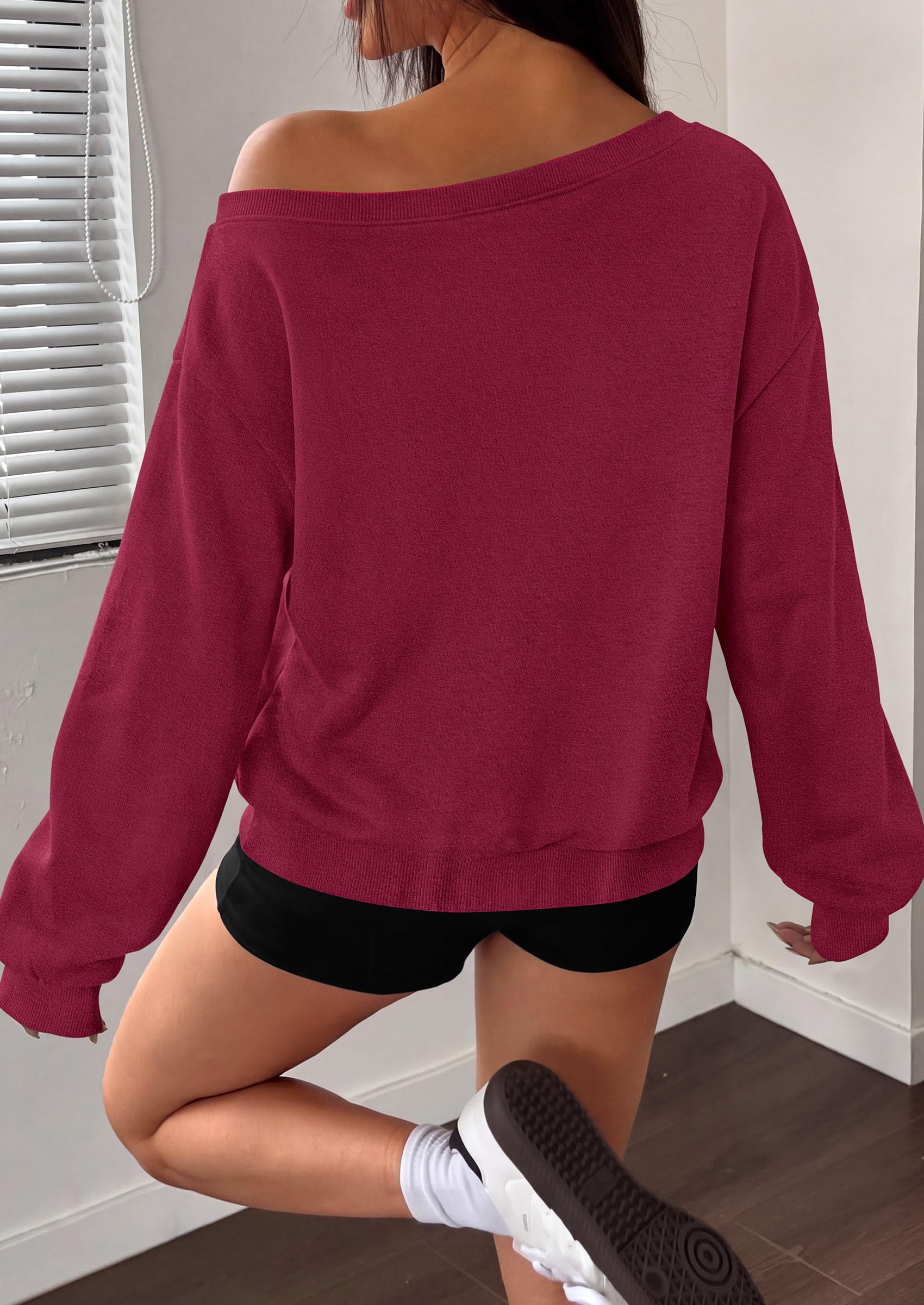 Womens Off The Shoulder Sweatshirt Fall Long Sleeve Tops