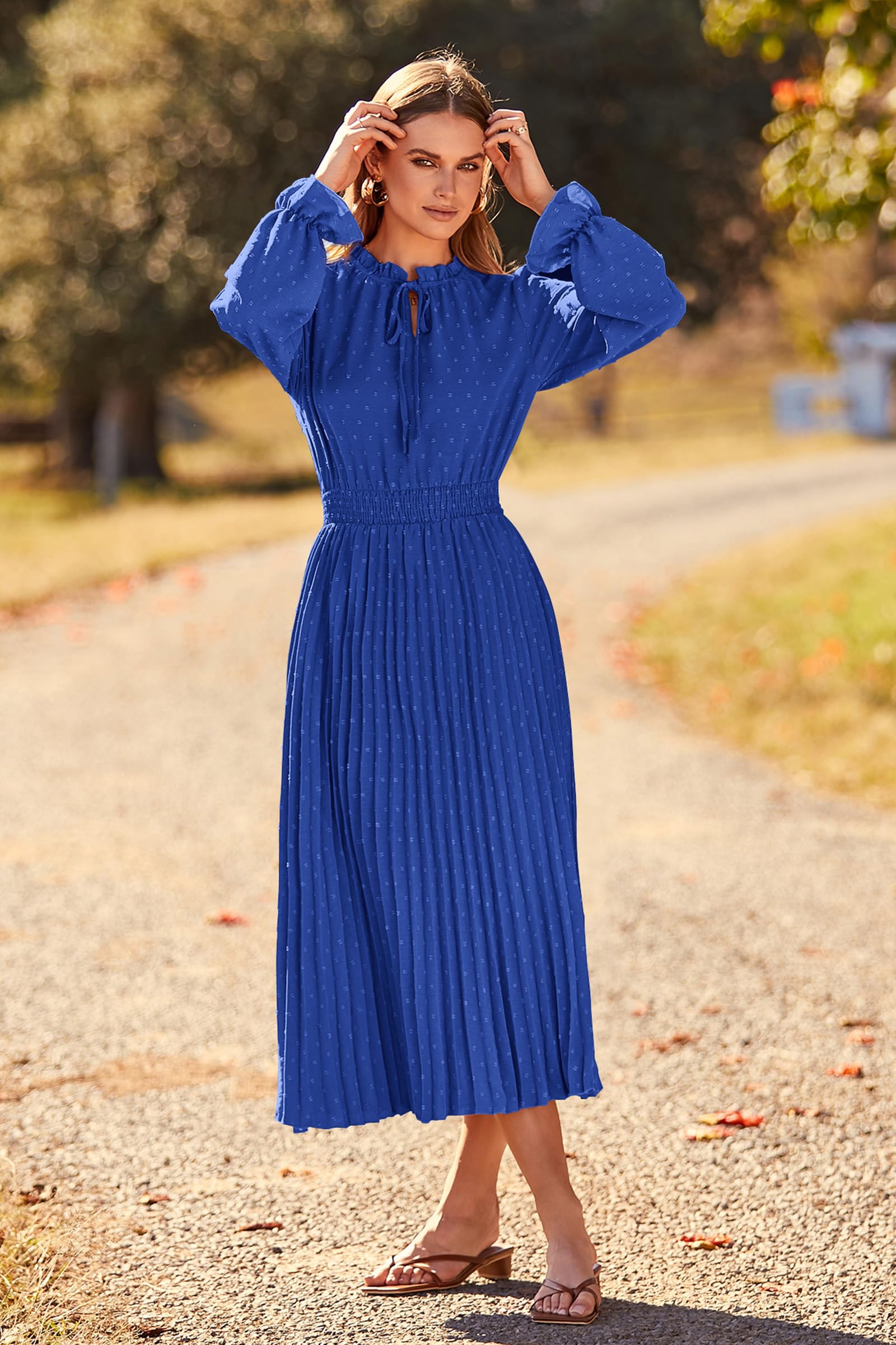 Women's Fall Midi Wedding Guest Dress(Blue,Small)