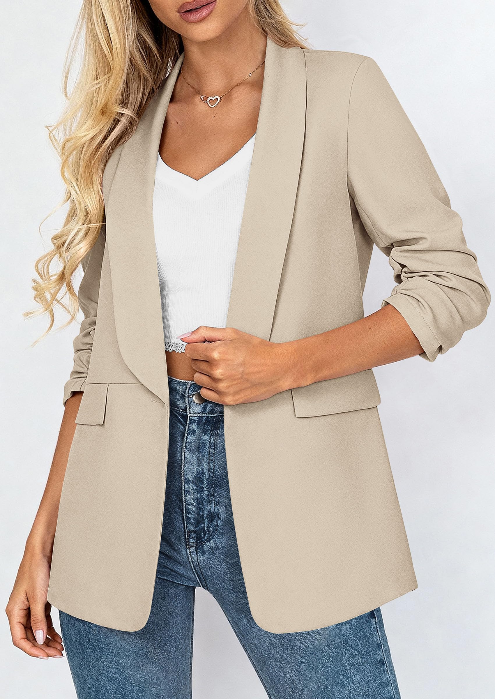 Women's Summer Blazers Business Casual Outfits Beige,M