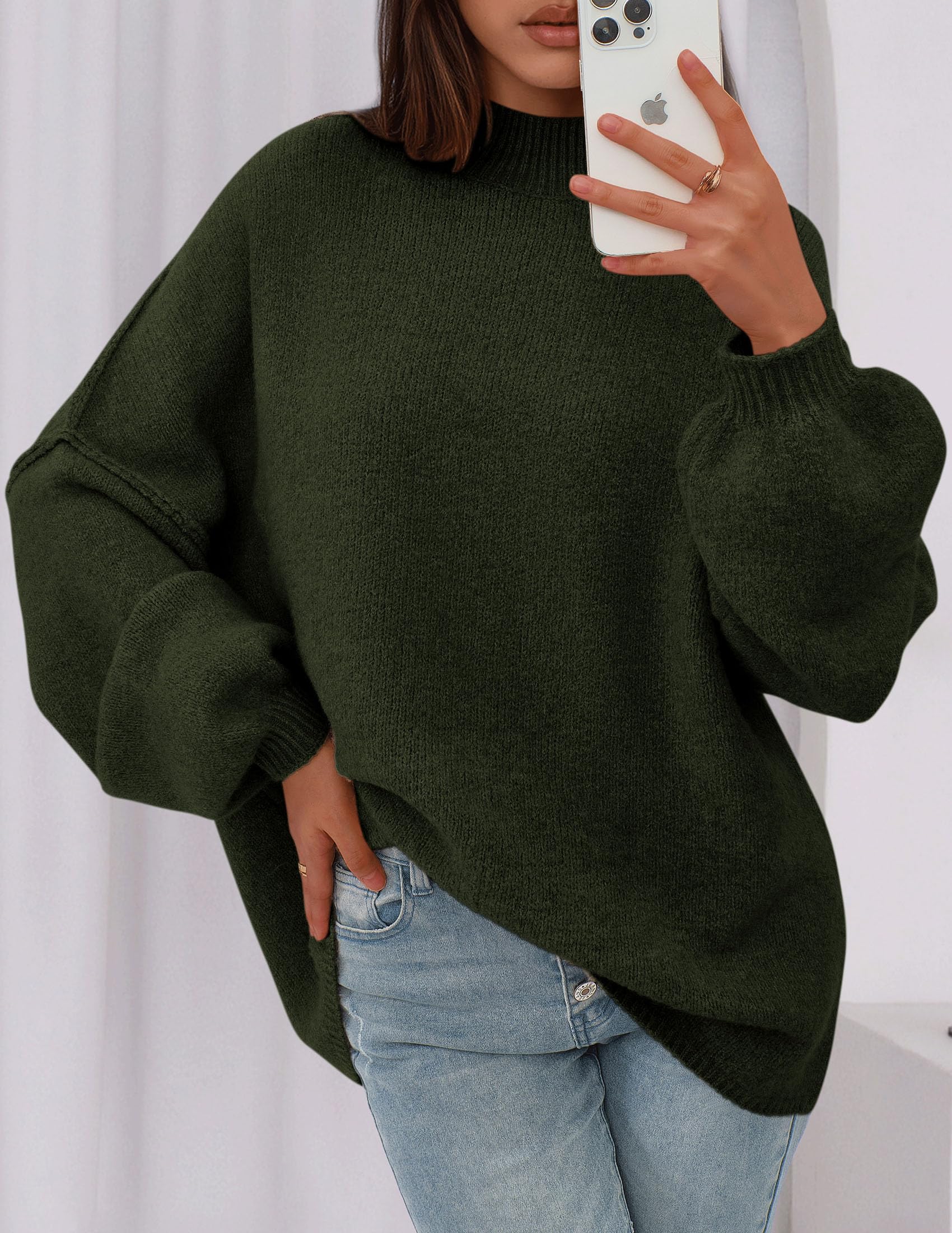Women's Oversized Sweaters Fall Clothes (Dark Army Green,S)