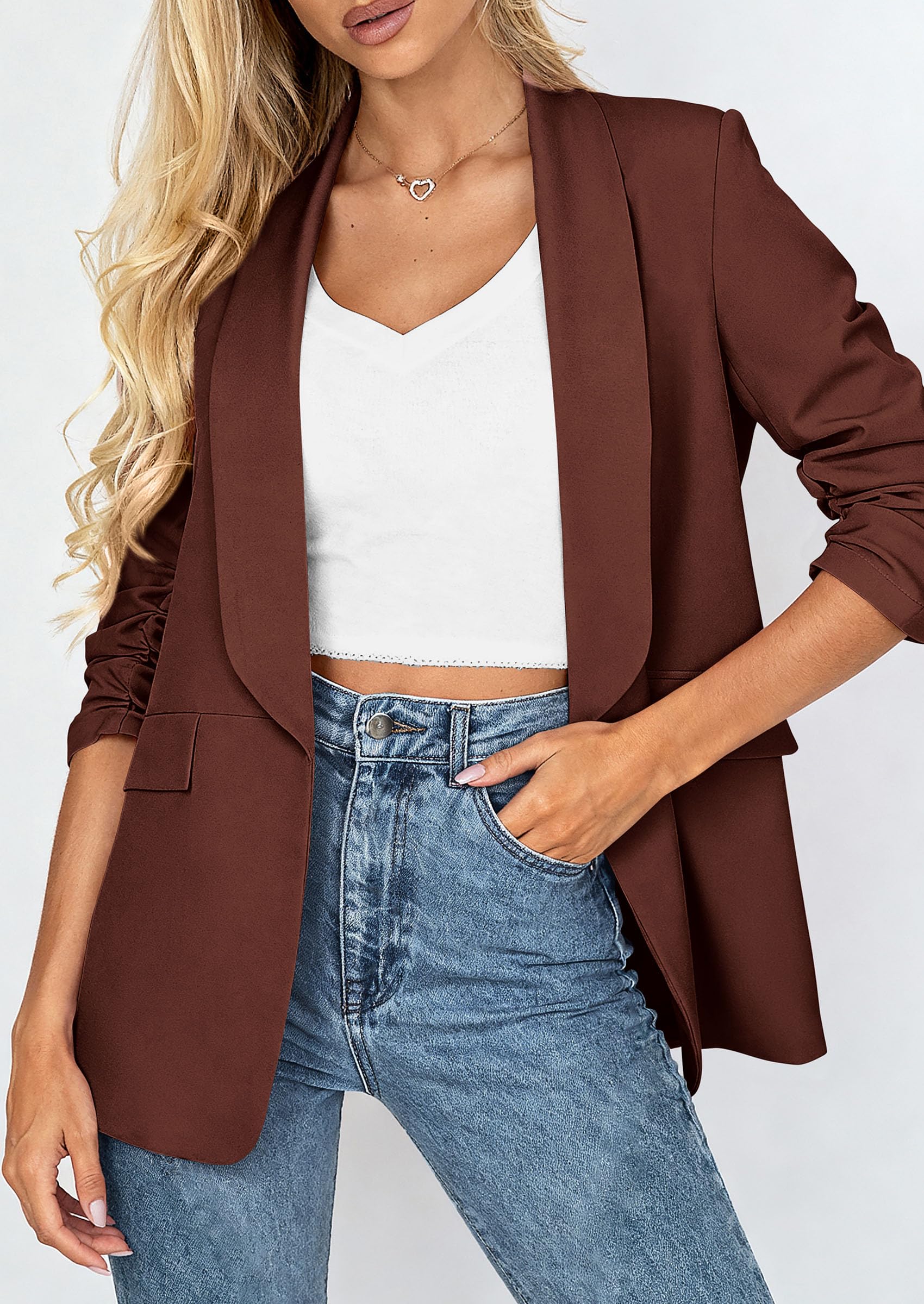 Women's Summer Blazers Business Casual Outfits Red Brown,XS