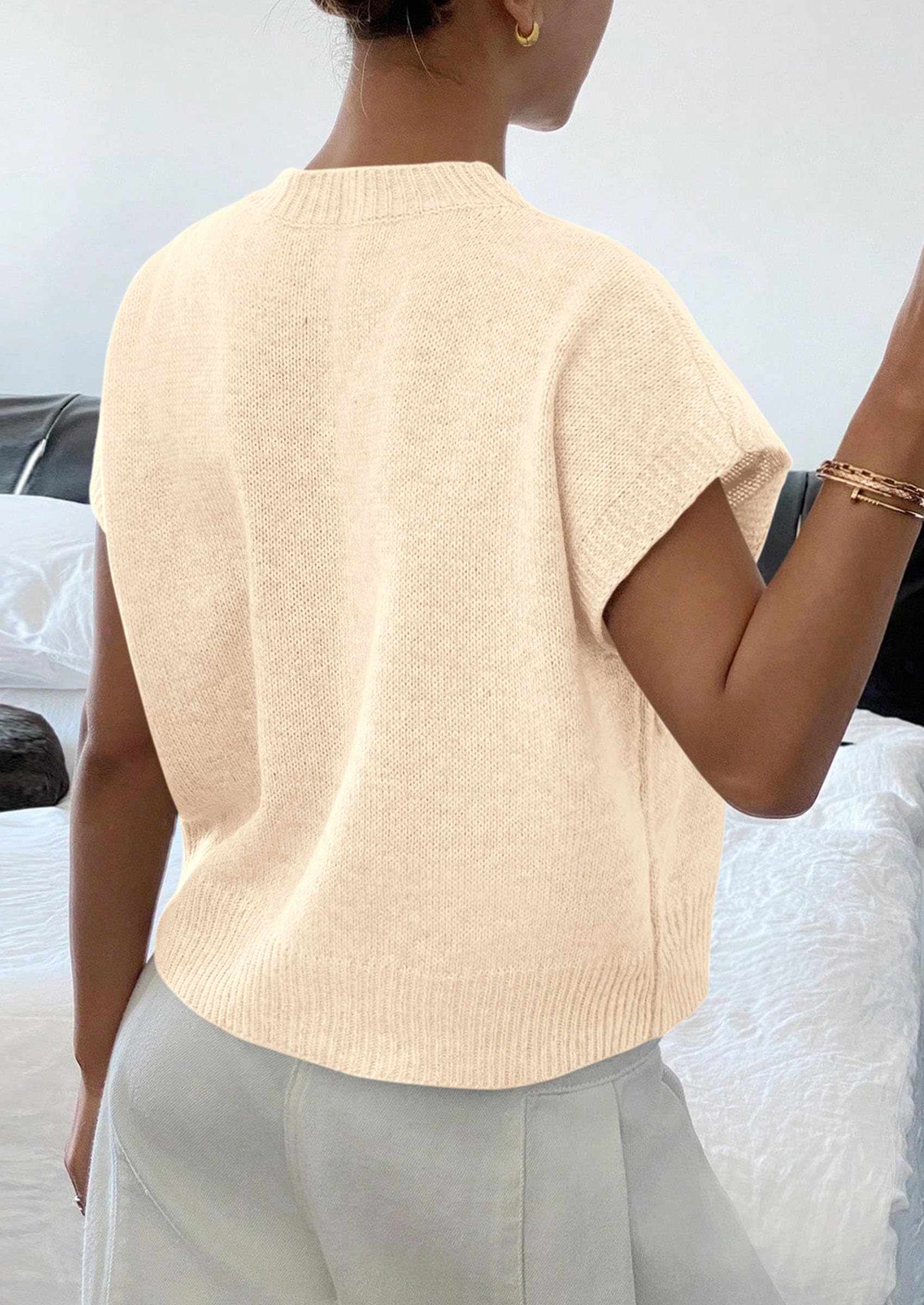 Women's Summer Short Cap Sleeve Sweater Vest (Beige,M)